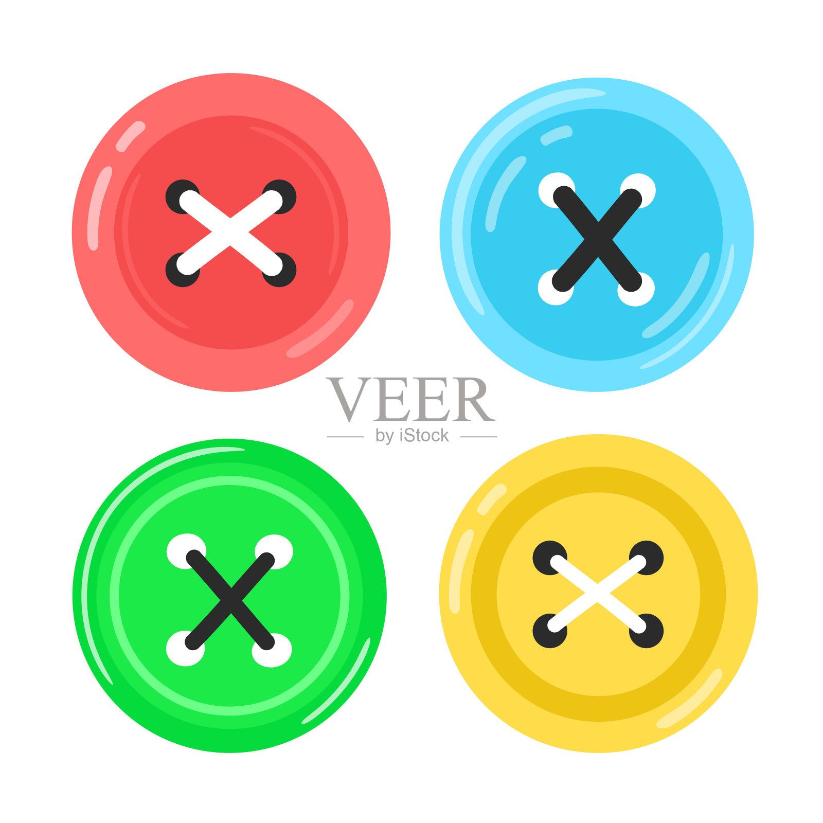 可爱的衣服纽扣bundle set。矢量平面卡通插画设计。孤立在白色背景上。服装色彩纽扣集合概念设计元素图片