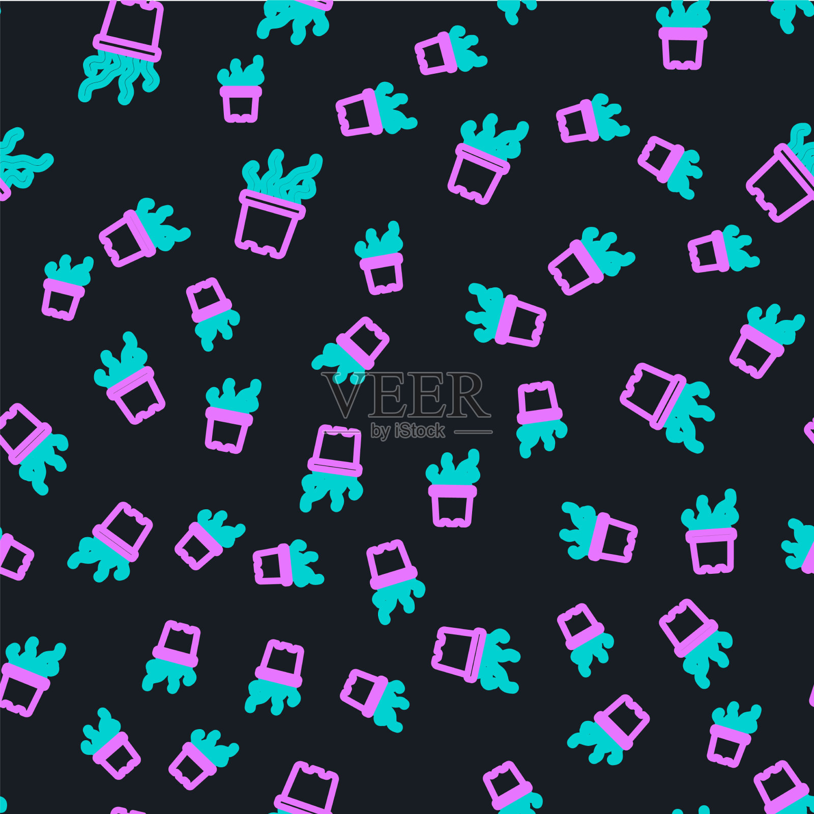 线外来热带植物在花盆图标孤立插画图片素材