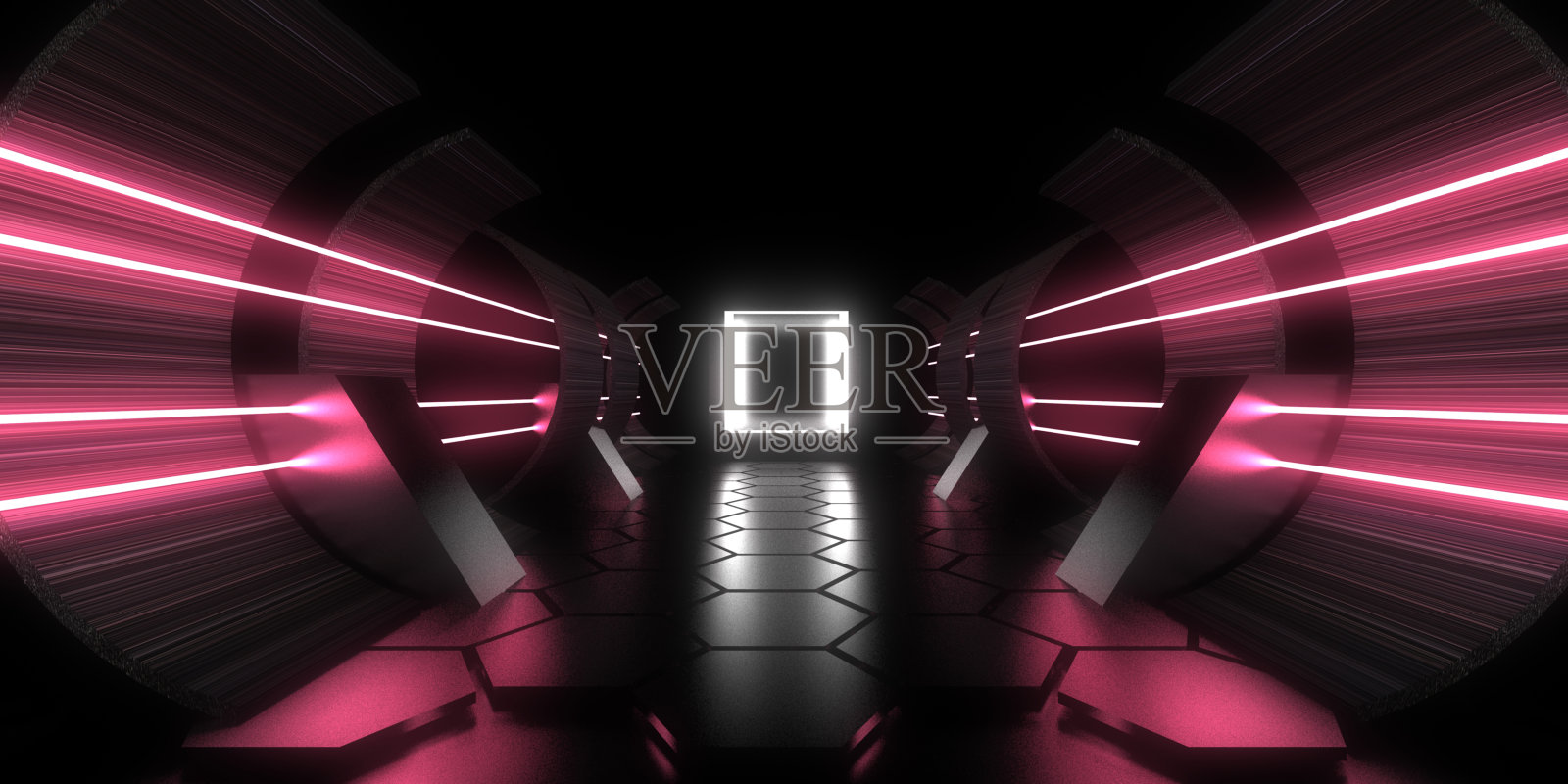 3D抽象背景霓虹灯。霓虹灯隧道。空间构造。三维插图照片摄影图片