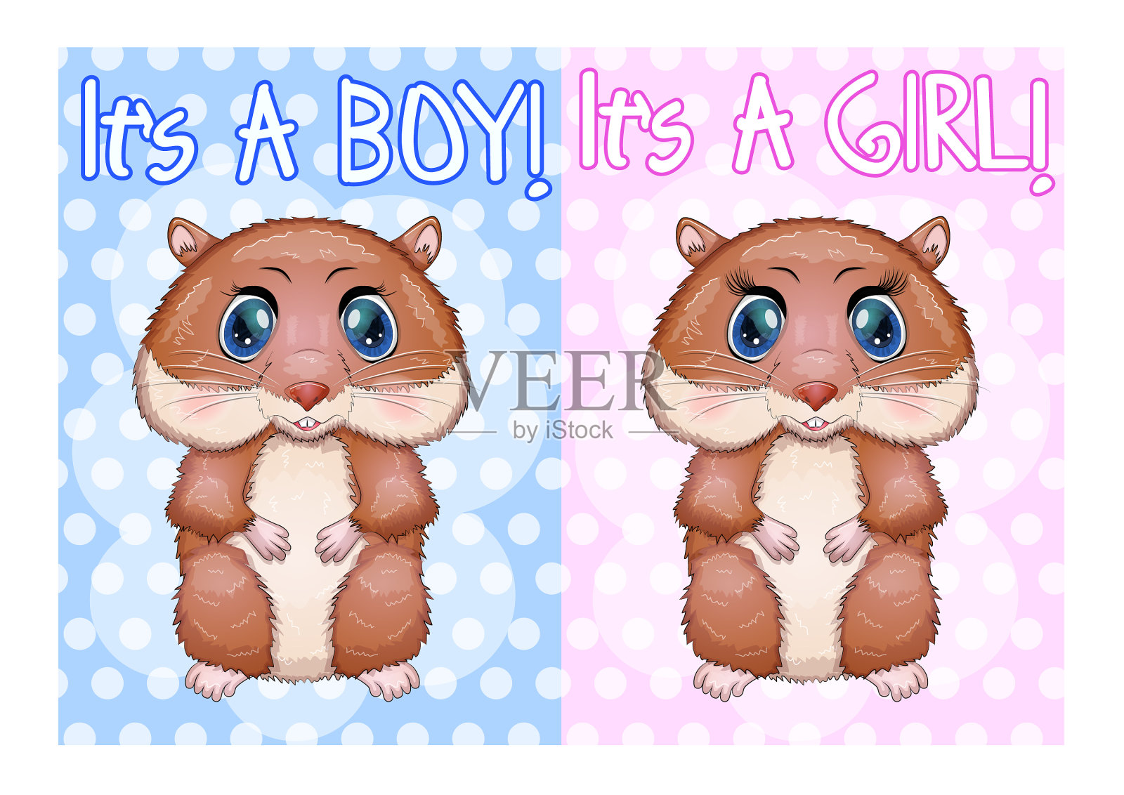 婴儿生日贺卡男孩或女孩棕色仓鼠插画图片素材