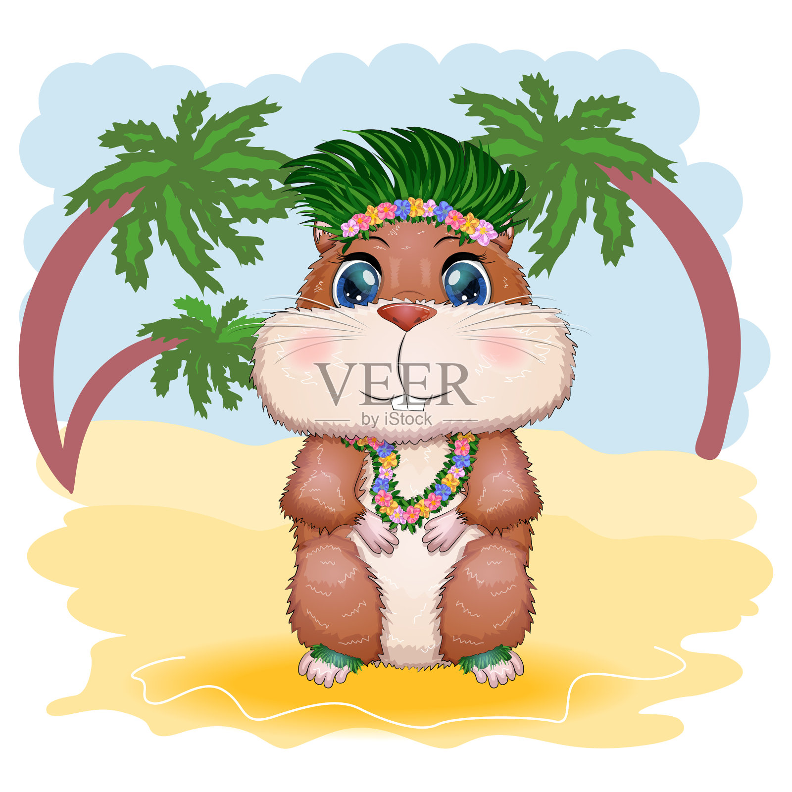 可爱的仓鼠舞者草裙舞夏威夷夏季概念插画图片素材