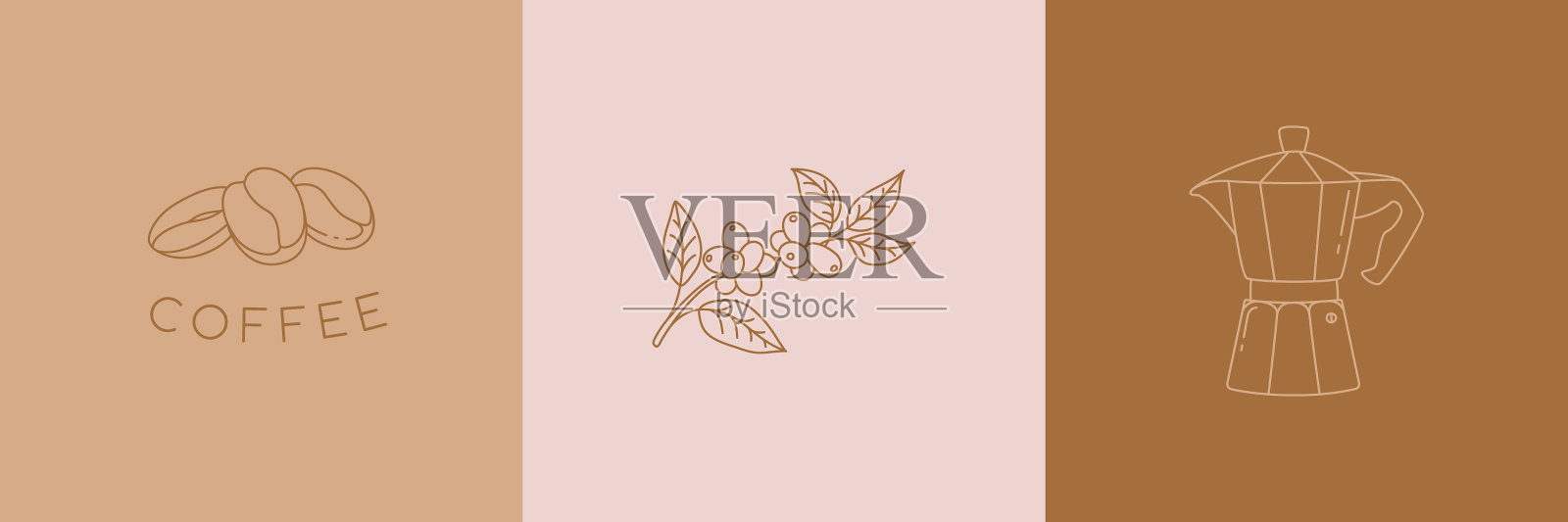 设置线性咖啡图标在极简风格图标素材