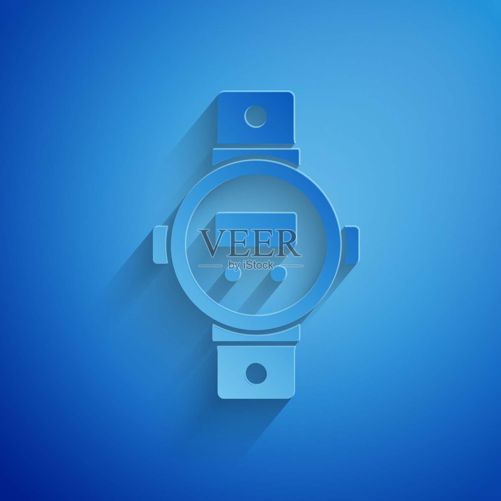 剪纸潜水手表图标孤立在蓝色插画图片素材