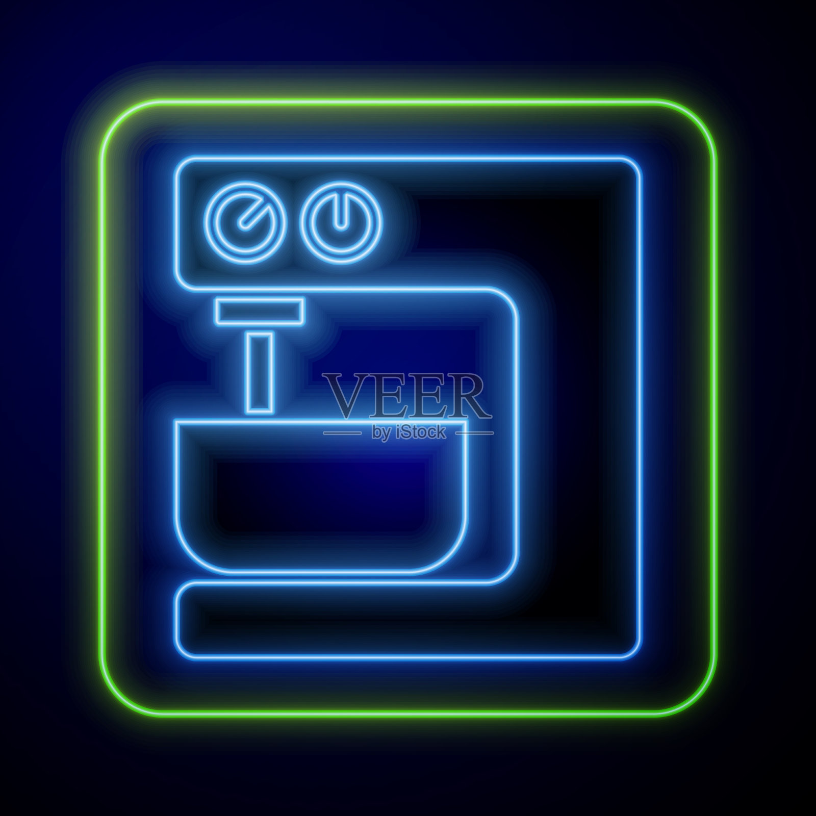 发光的霓虹灯电动搅拌机图标孤立在蓝色插画图片素材