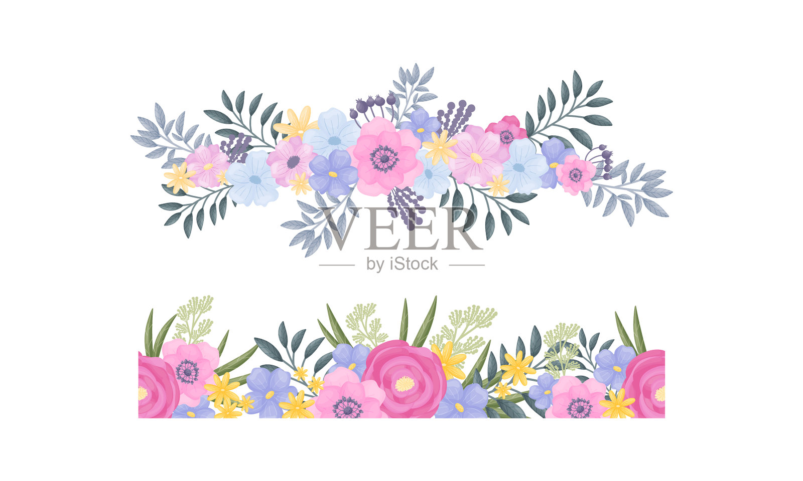 花缘郁郁葱葱，花开如初插画图片素材