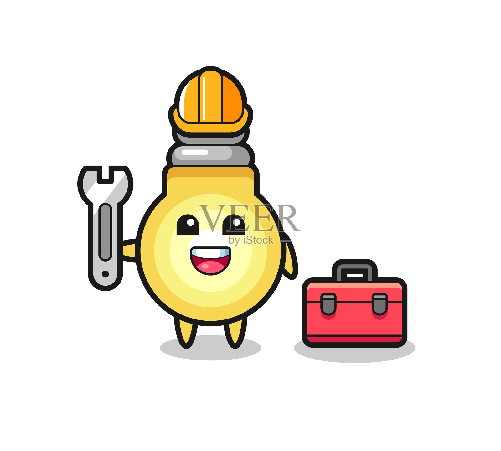 吉祥物卡通灯泡作为机械师设计元素图片