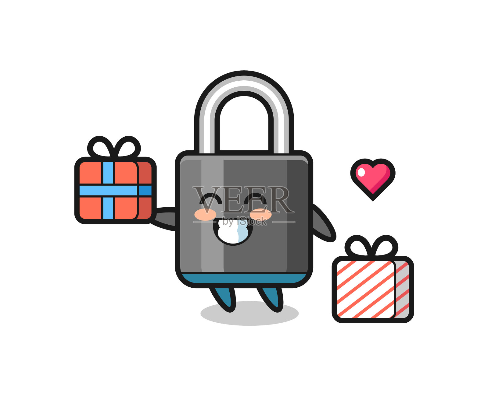 挂锁吉祥物卡通赠送礼物插画图片素材