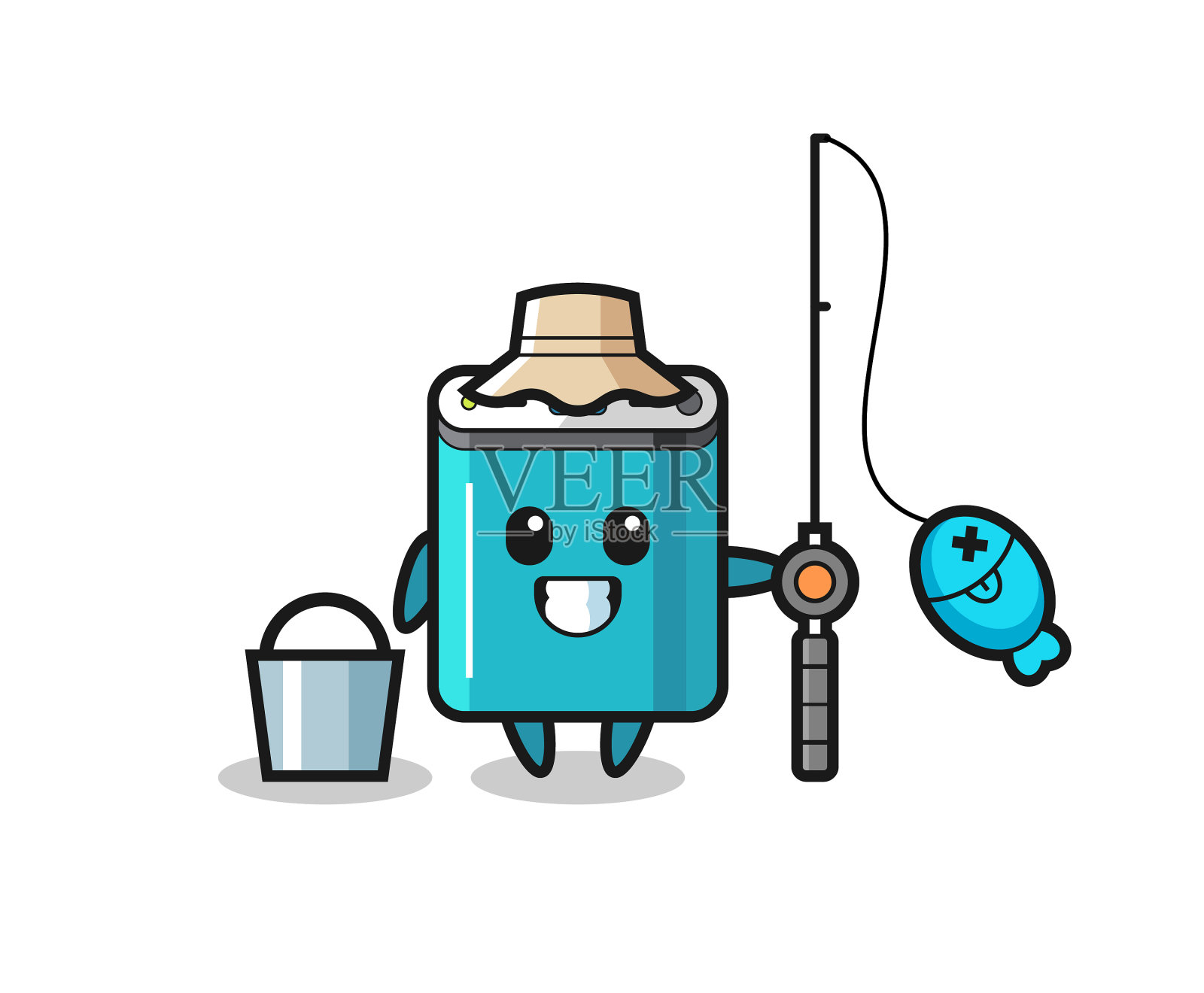 吉祥物角色power bank作为一个渔夫插画图片素材