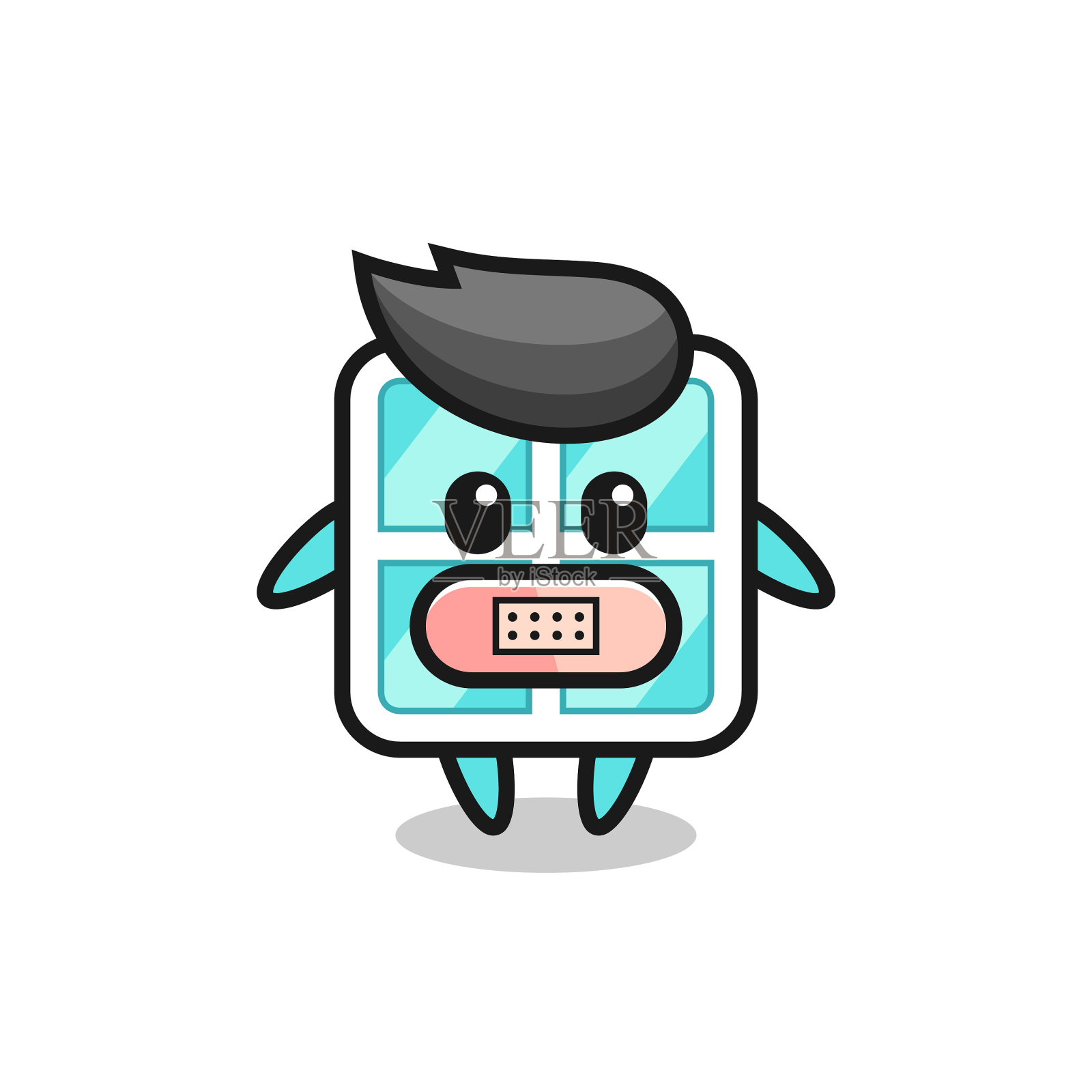 嘴上贴着胶带的卡通窗户插画图片素材