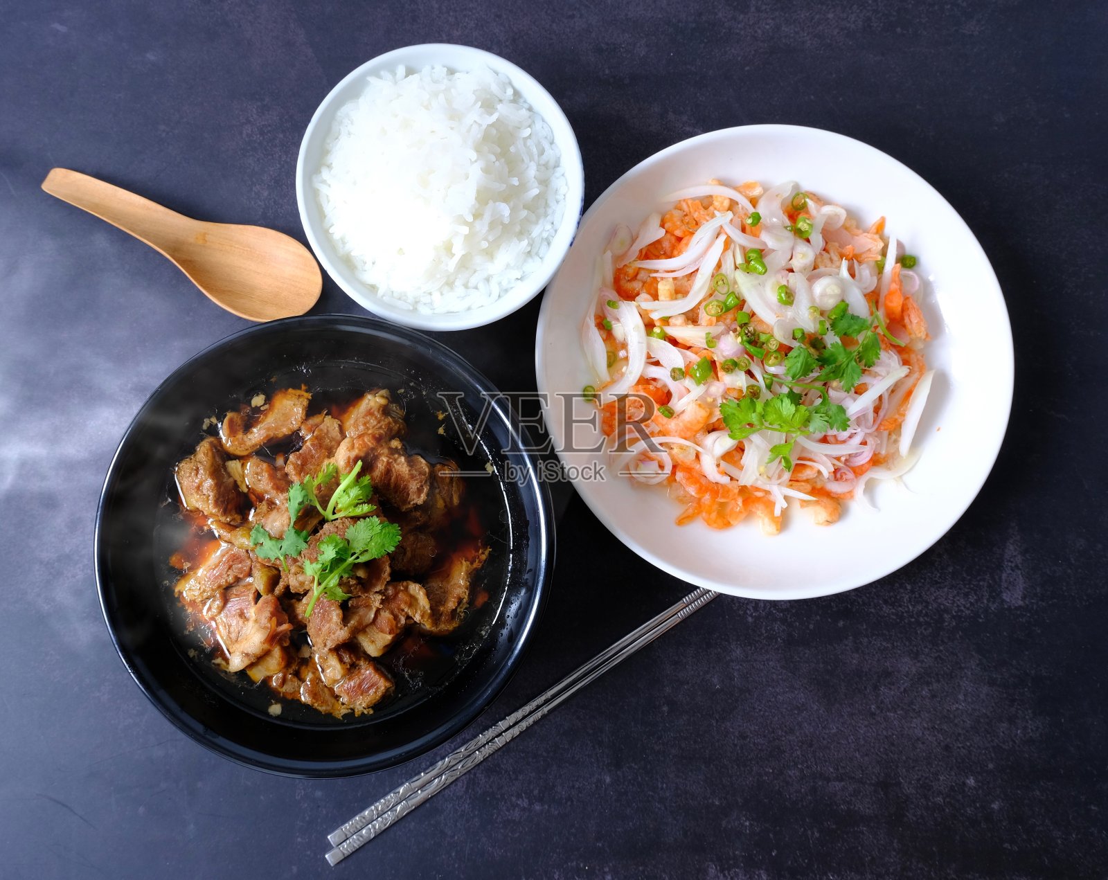 俯视图组亚洲食物照片摄影图片