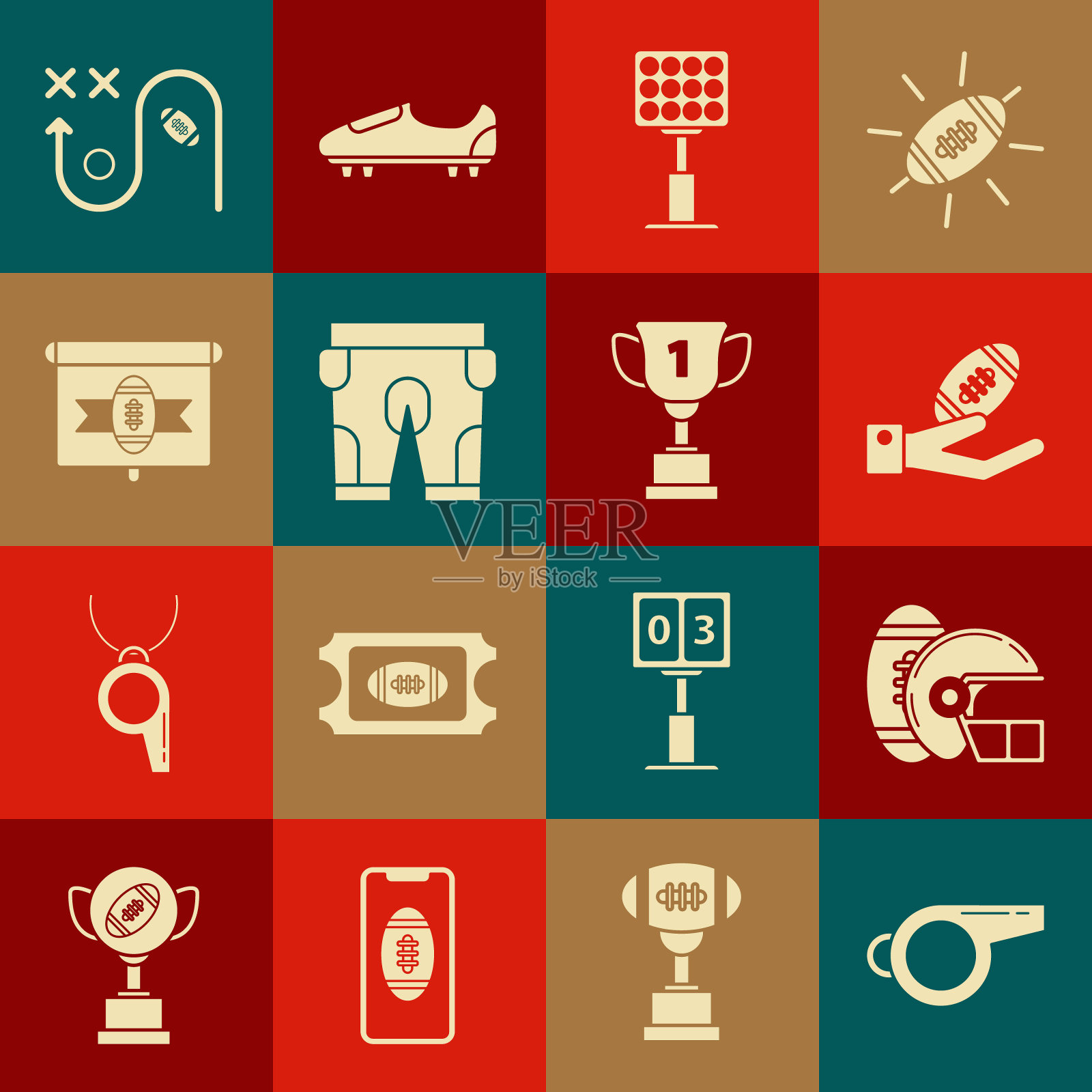 Set Whistle, American Football ball and helmet, on hand, Bright stadium lights, Football shorts, tv program, Planning strategy concept and Award cup icon. Set Whistle, American Football ball and helmet, on hand, Bright stadium lights, Football shorts, tv program, Planning strategy concept and Award cup icon。向量插画图片素材
