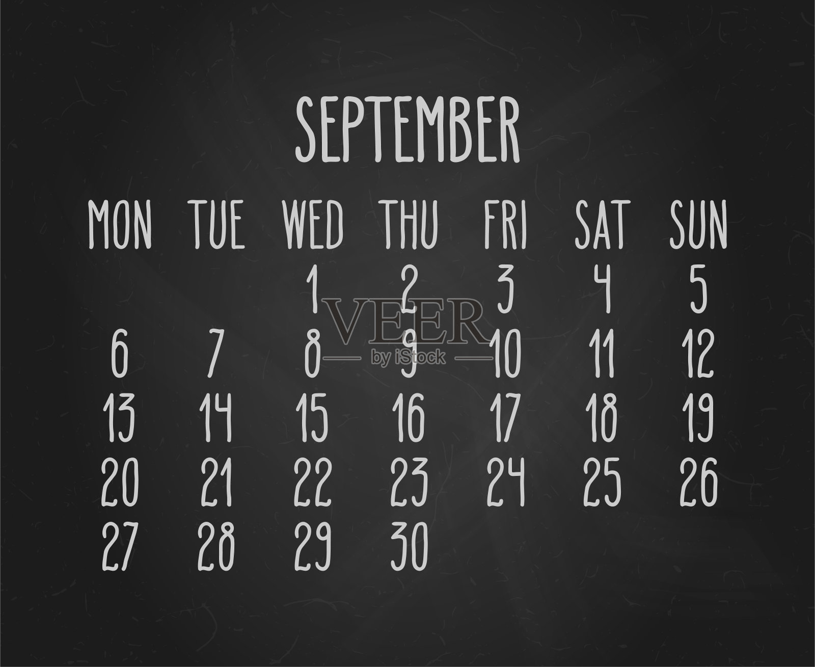 2021年9月手绘黑板日历设计模板素材