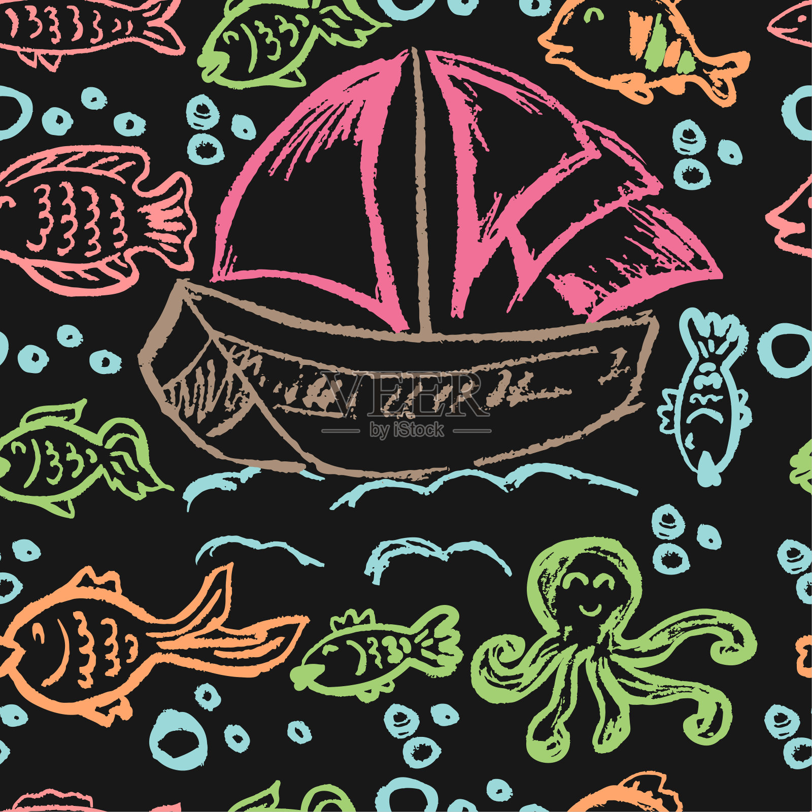 无缝的画。彩色蜡蜡笔插画图片素材