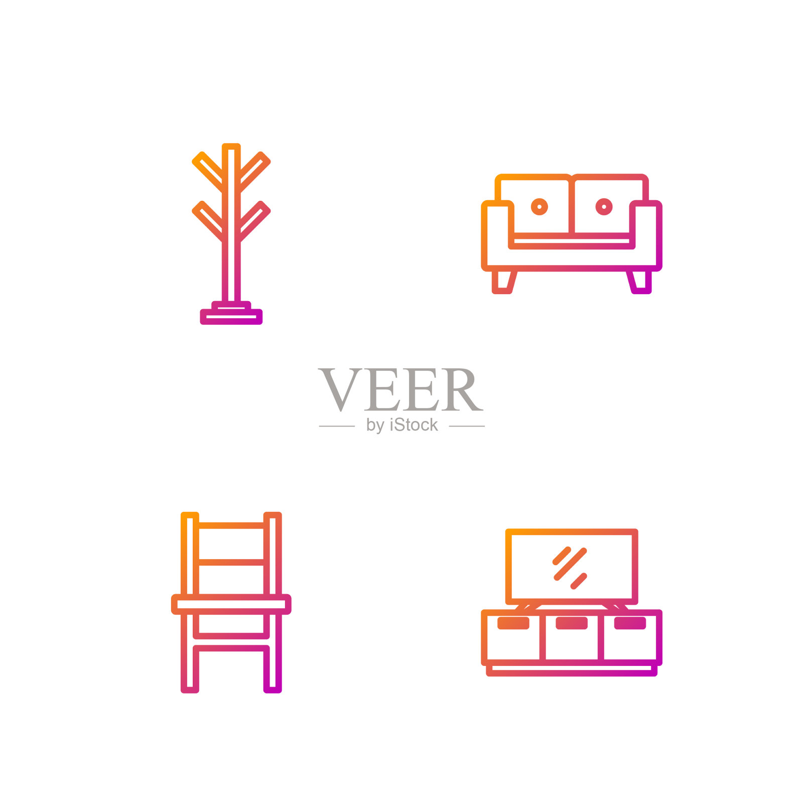 设置线电视，桌子，椅子，外套和沙发图标素材