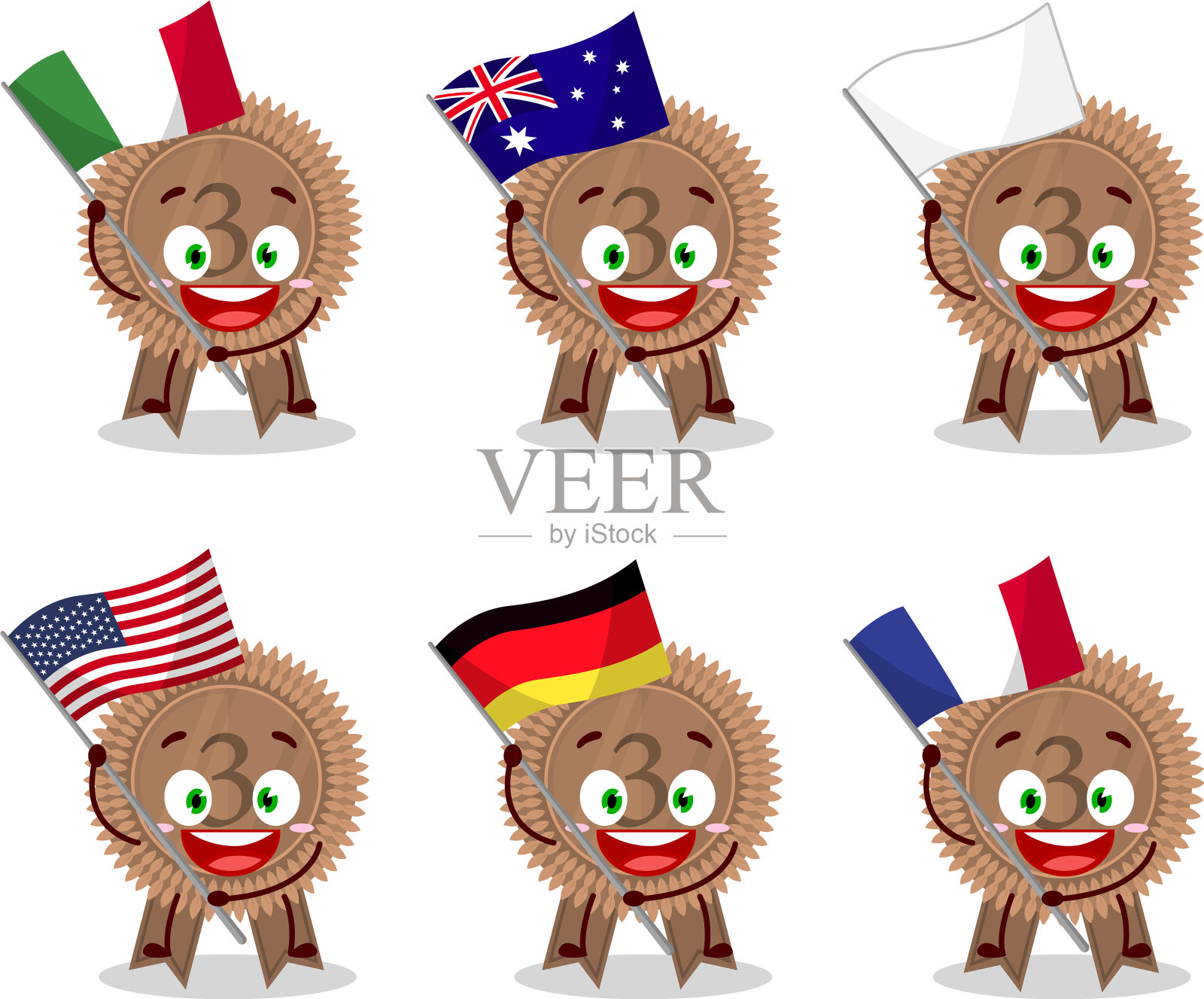 铜牌丝带卡通人物带来插画图片素材