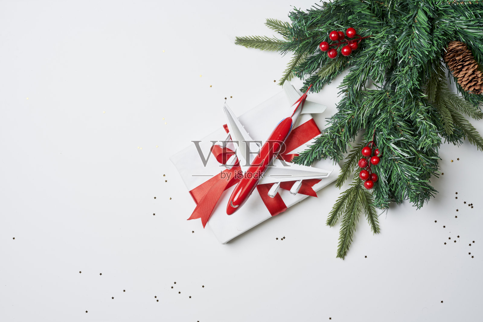 圣诞背景与装饰和飞机照片摄影图片