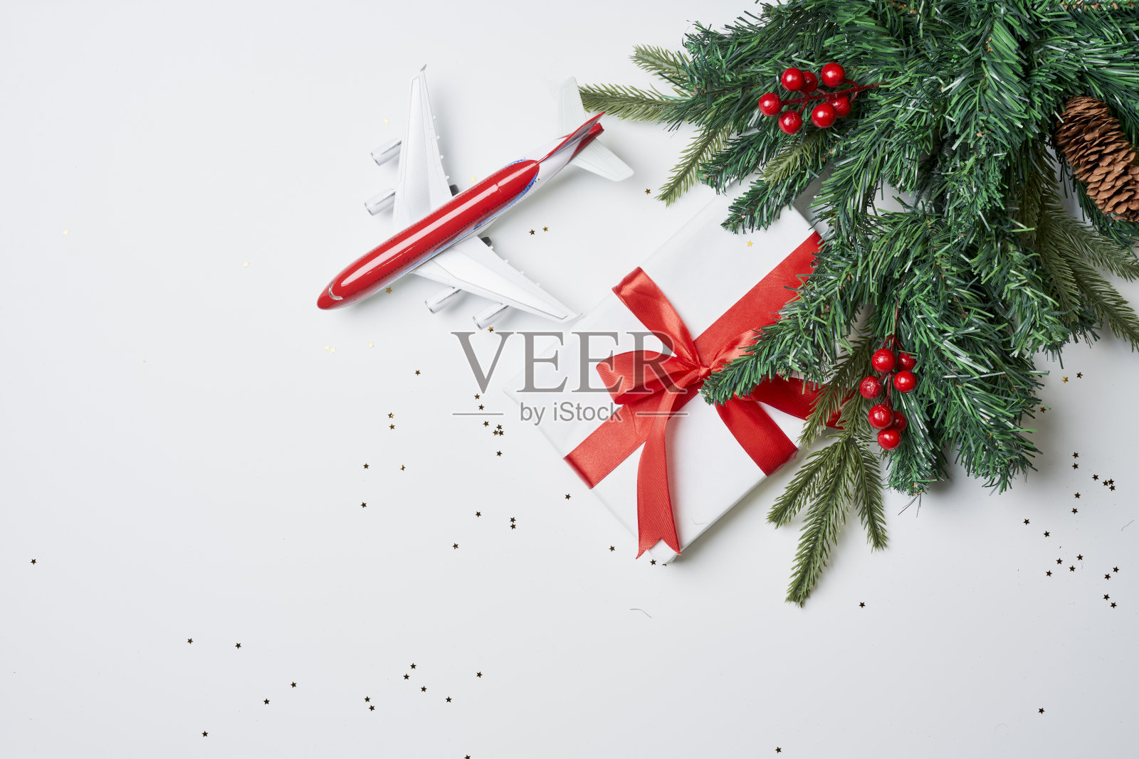 圣诞背景与装饰和飞机照片摄影图片