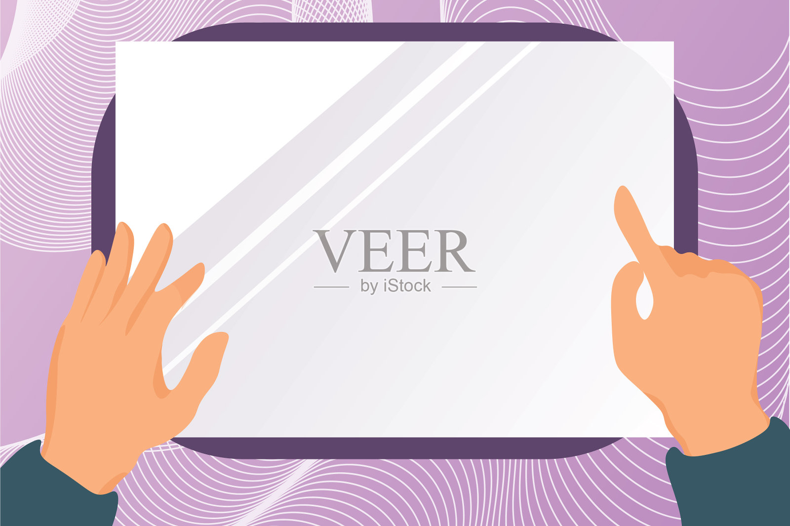 双手在平板屏幕上画画，手持屏幕插画图片素材