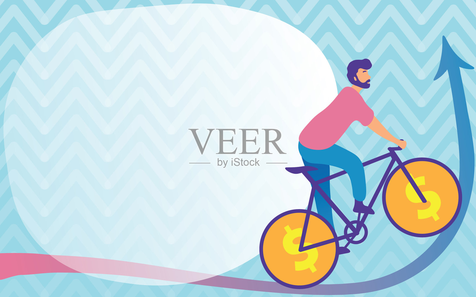 用美元骑自行车旅行的男子插画图片素材