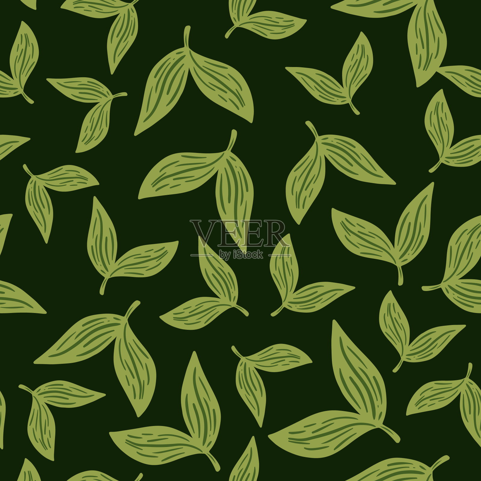 可爱简单的树叶点缀无缝的图案中插画图片素材