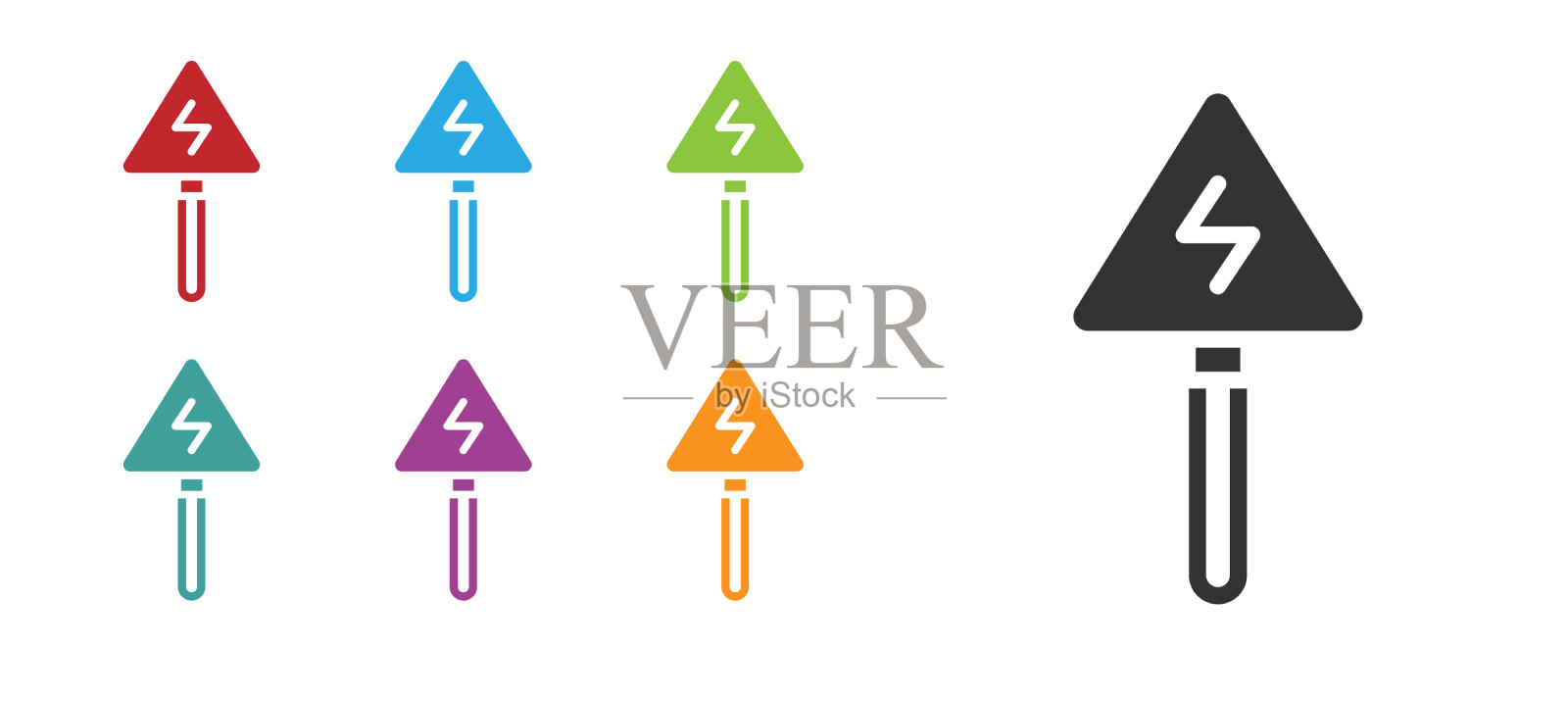 黑色高压标志图标隔离在白色图标素材