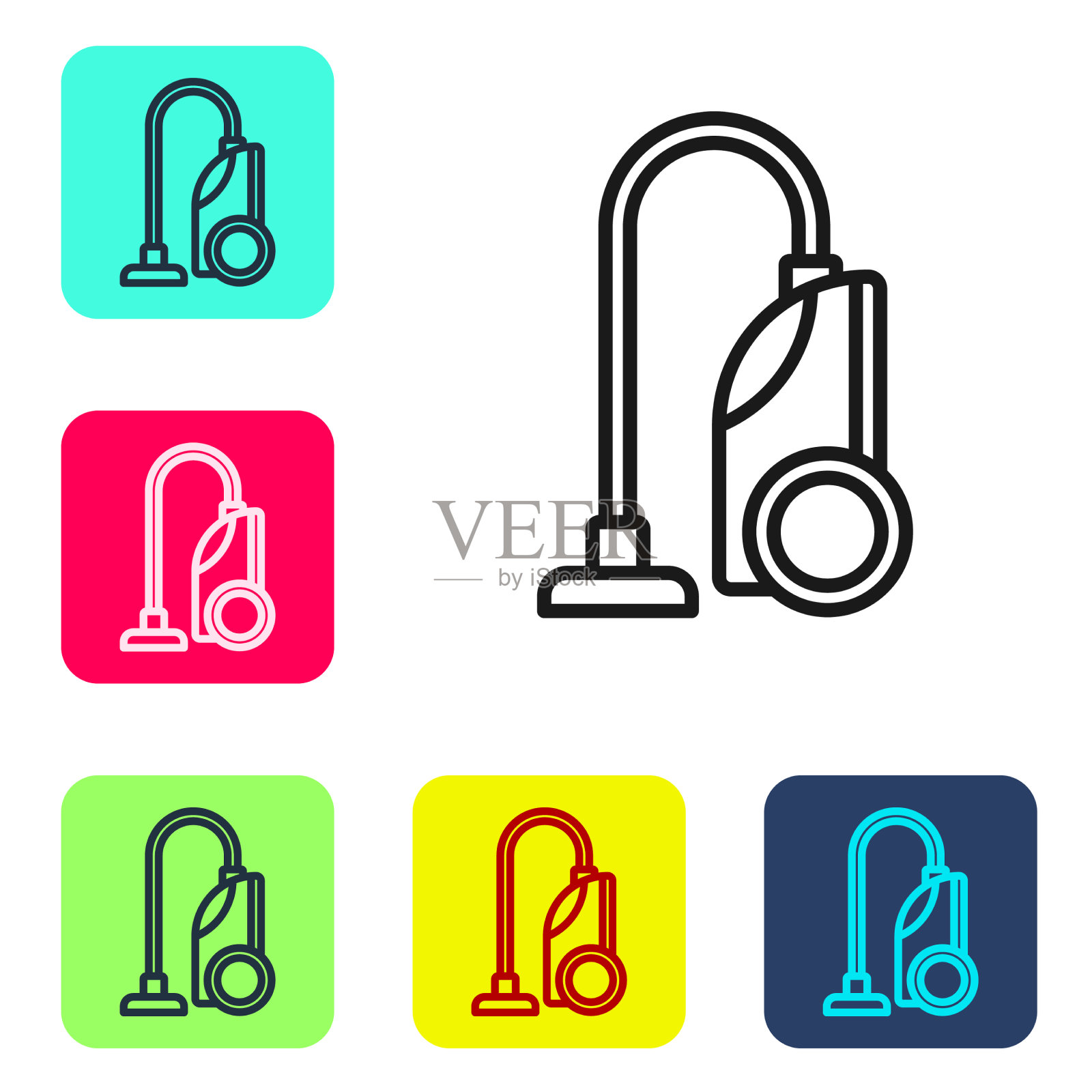 黑色线真空吸尘器图标隔离在白色图标素材