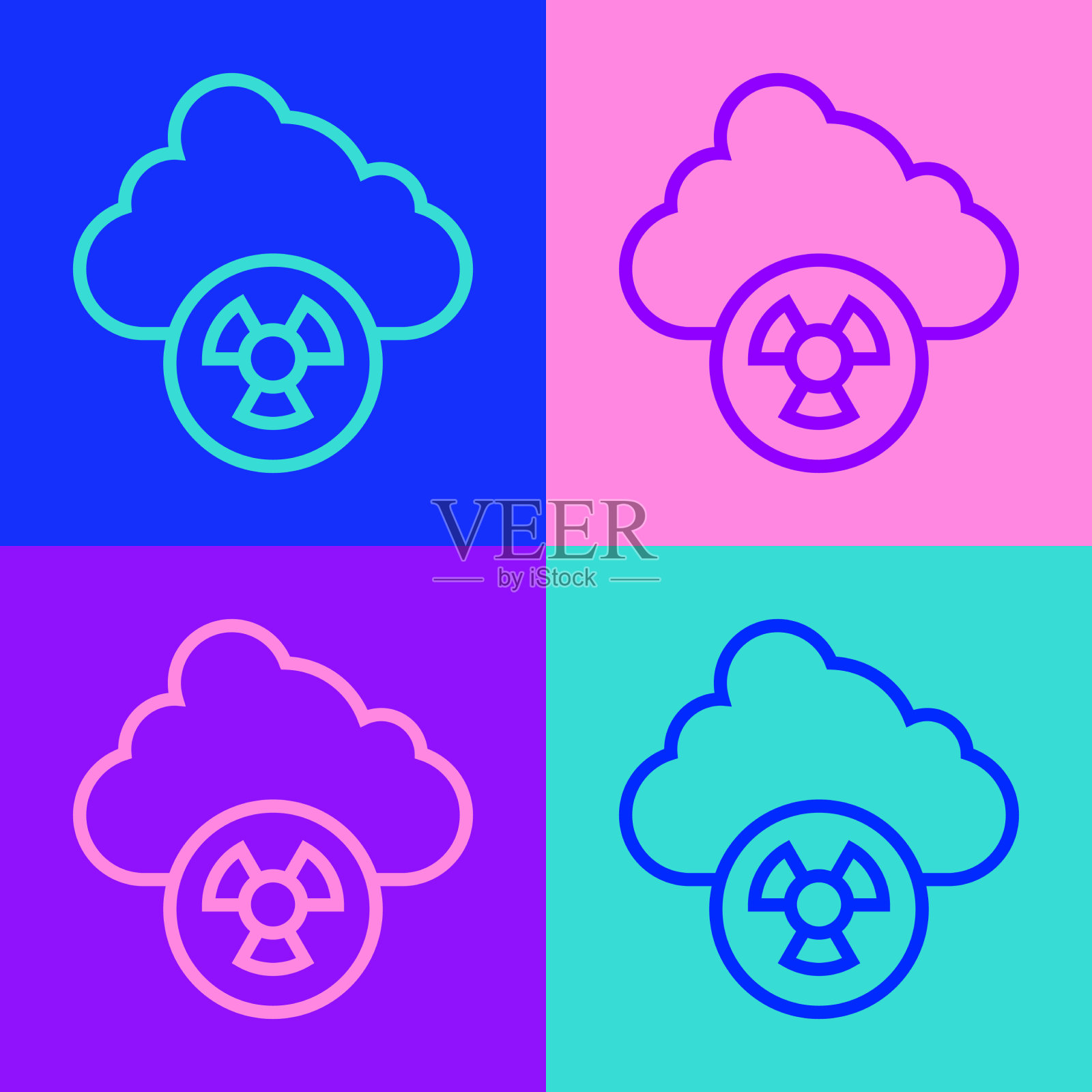 波普艺术线酸雨和放射性云图标插画图片素材