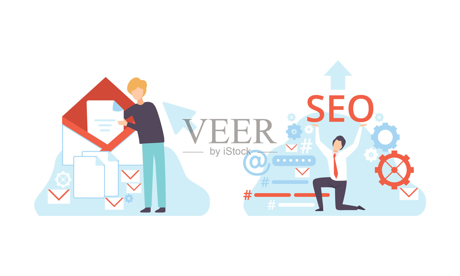 人们工作在seo优化数字插画图片素材