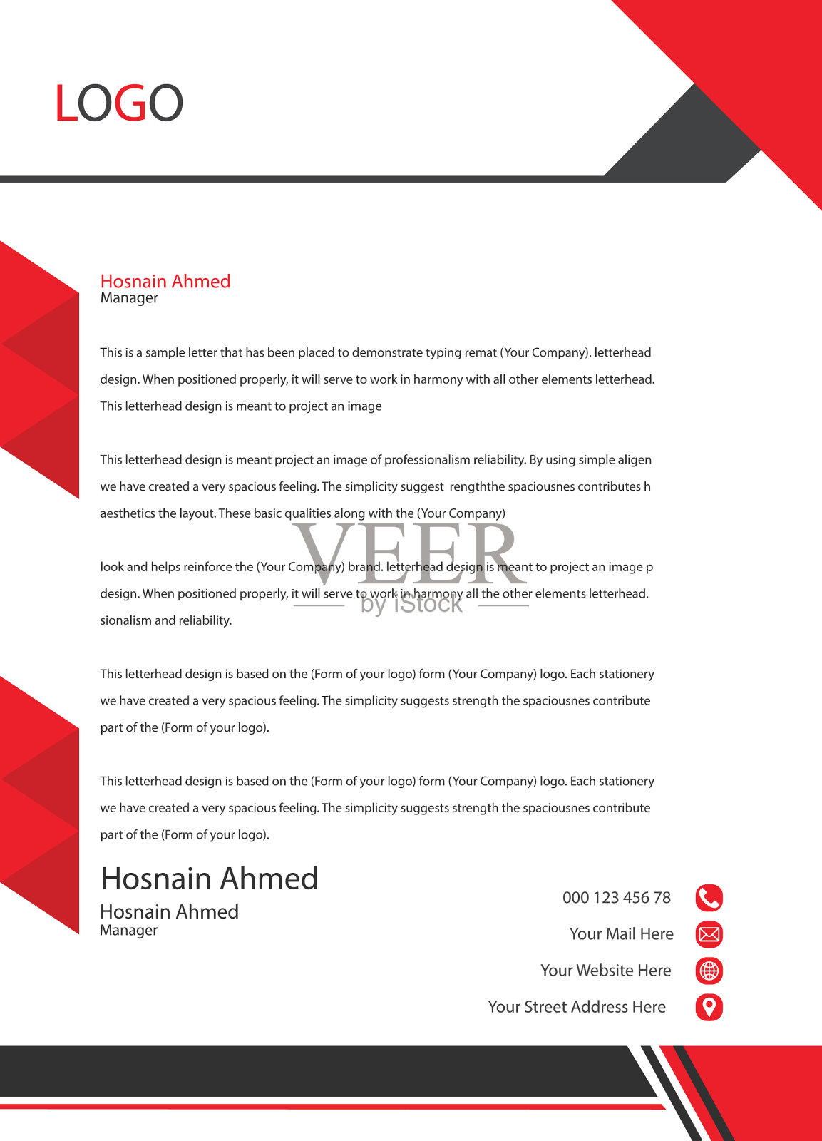 信头设计模板与红色元素插画图片素材