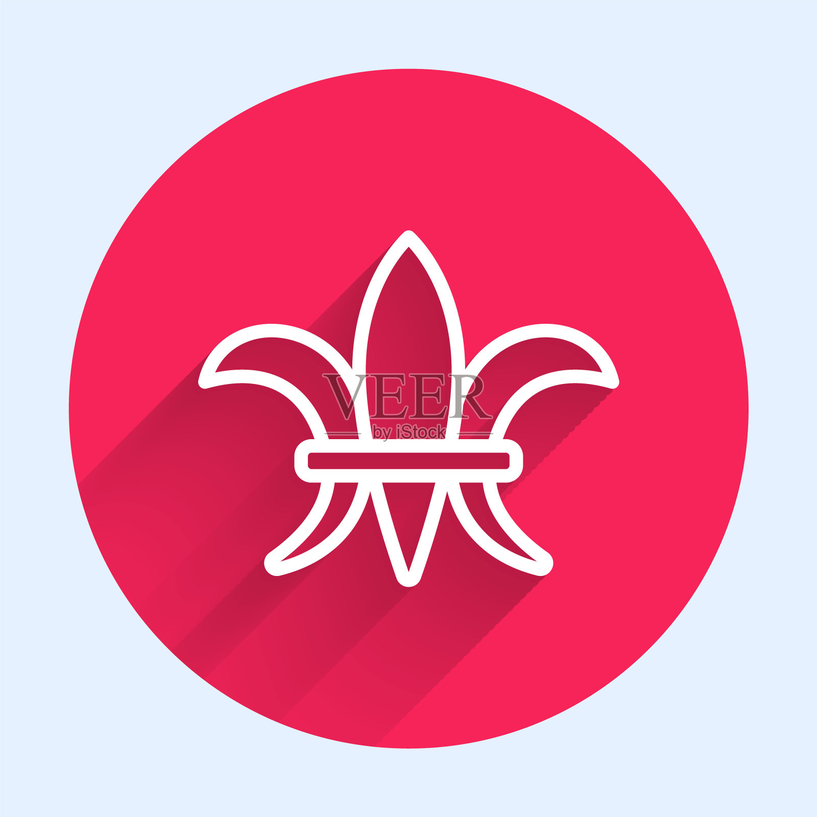 白线芙蓉德里斯图标孤立与长阴影背景。红色圆圈按钮。向量插画图片素材