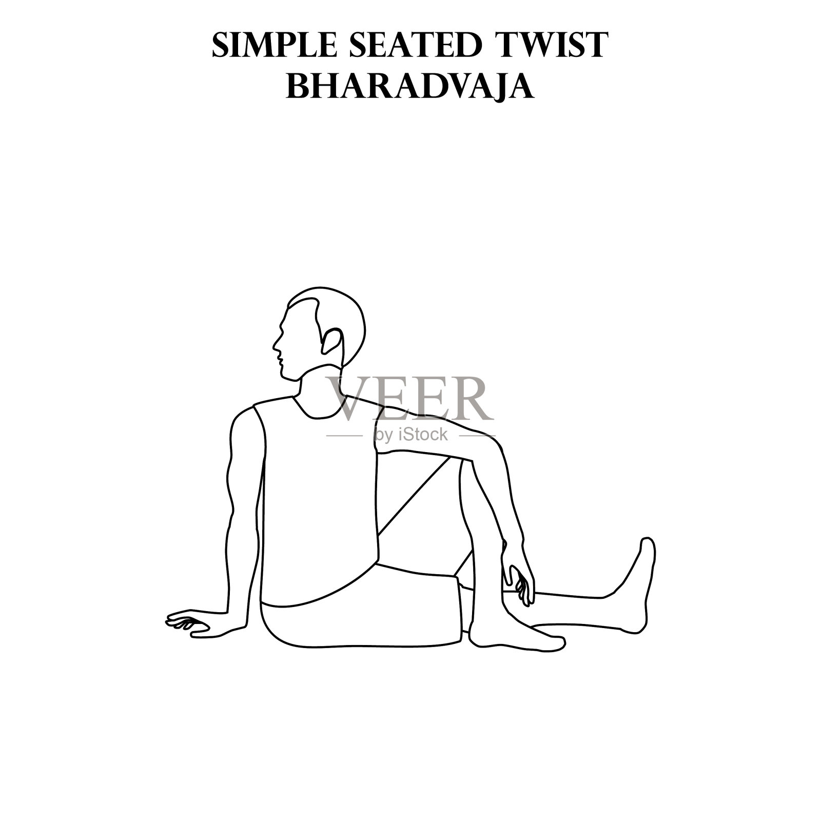 简单的坐姿扭曲瑜伽锻炼bharadvaja男人插画图片素材
