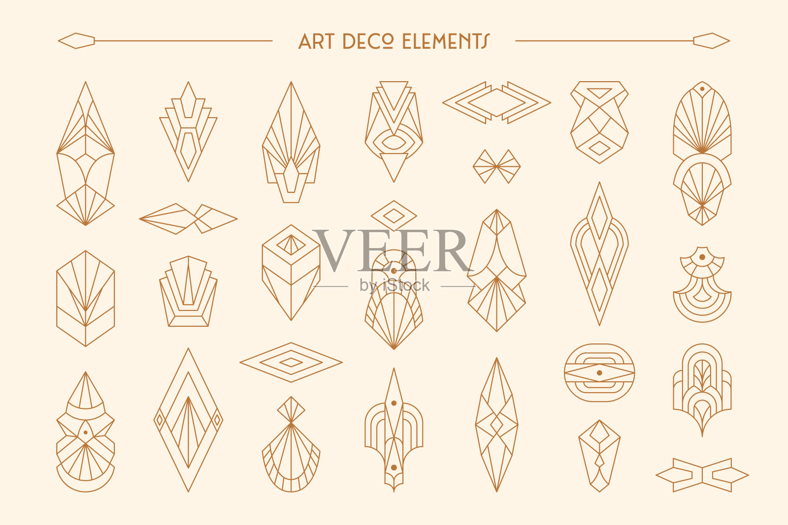 艺术装饰元素设置在时尚的最小线风格。矢量几何形状，复古设计元素插画图片素材