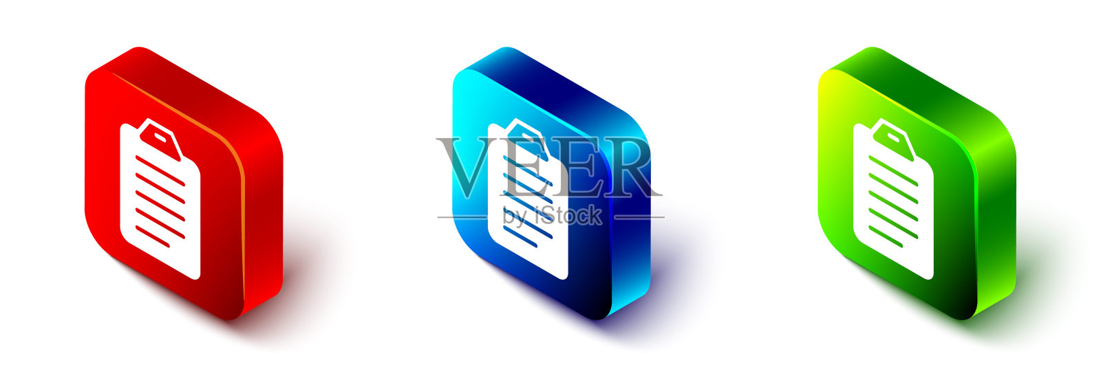 在白色背景上单独列出或规划图标。红、蓝、绿方形按钮。向量图标素材