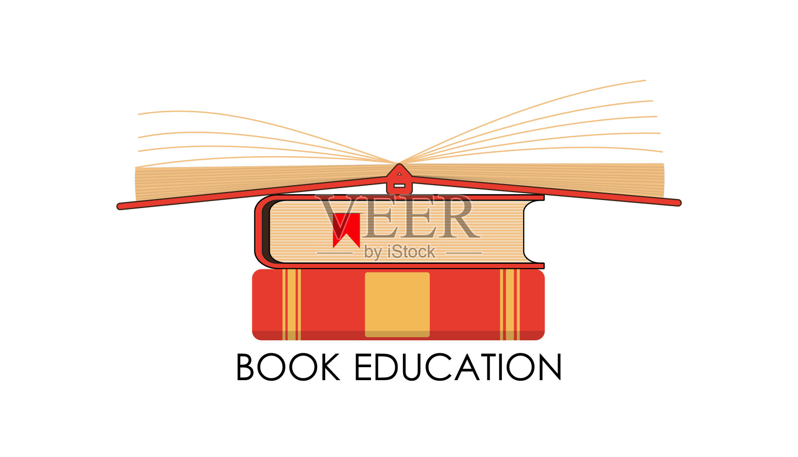 书籍堆叠和打开的书标志矢量插图的白色背景。插画图片素材