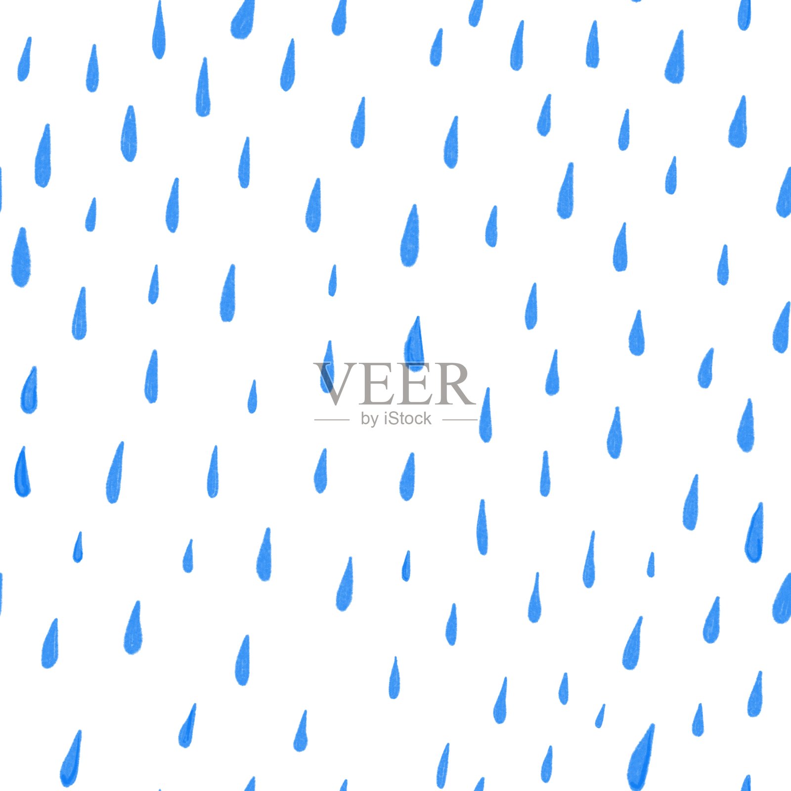 无缝图案水彩凌乱的蓝色雨滴在白色背景插画图片素材