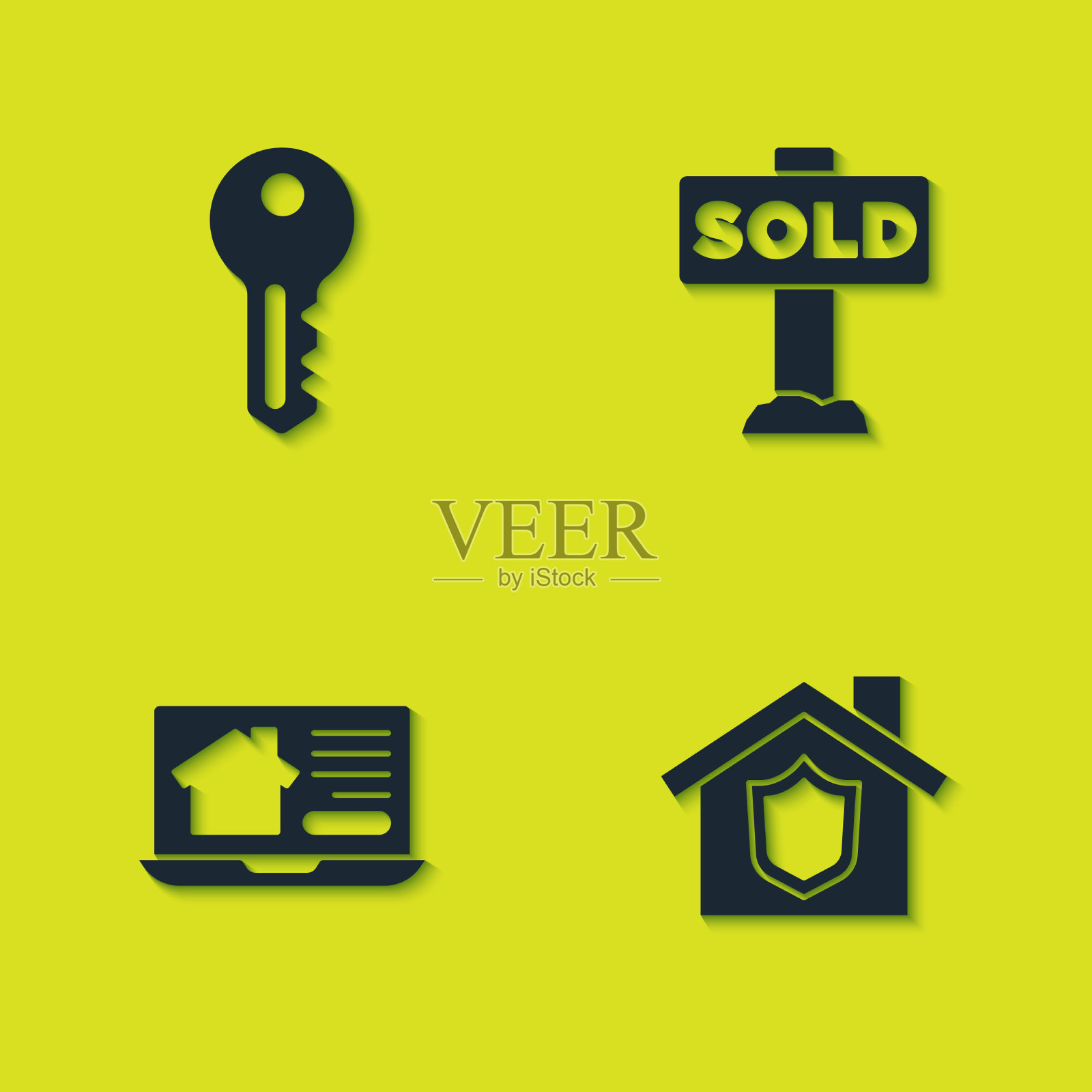 设置房屋钥匙与盾牌在线房地产图标素材