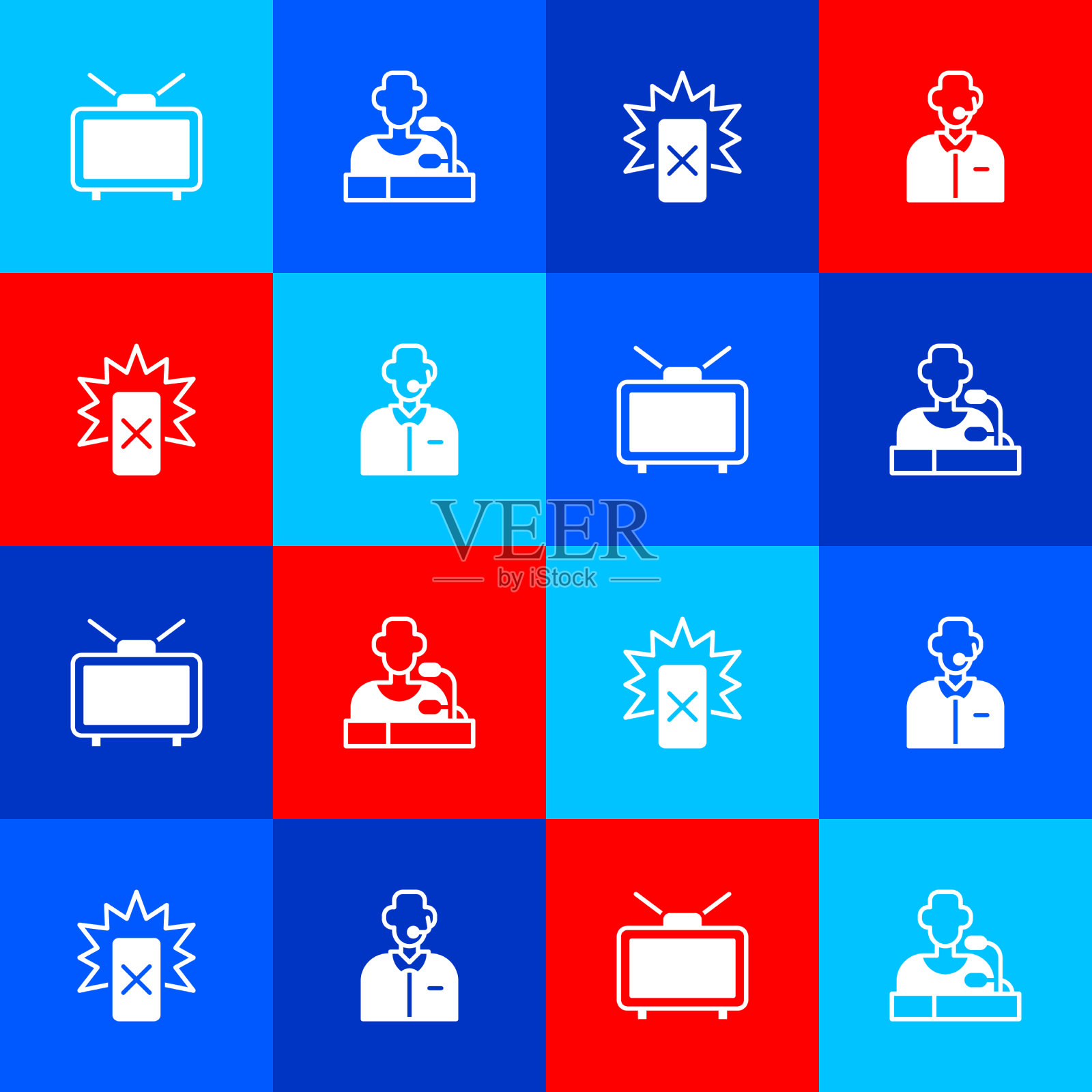 在电视上设置足球比赛的球员新闻发布会图标素材