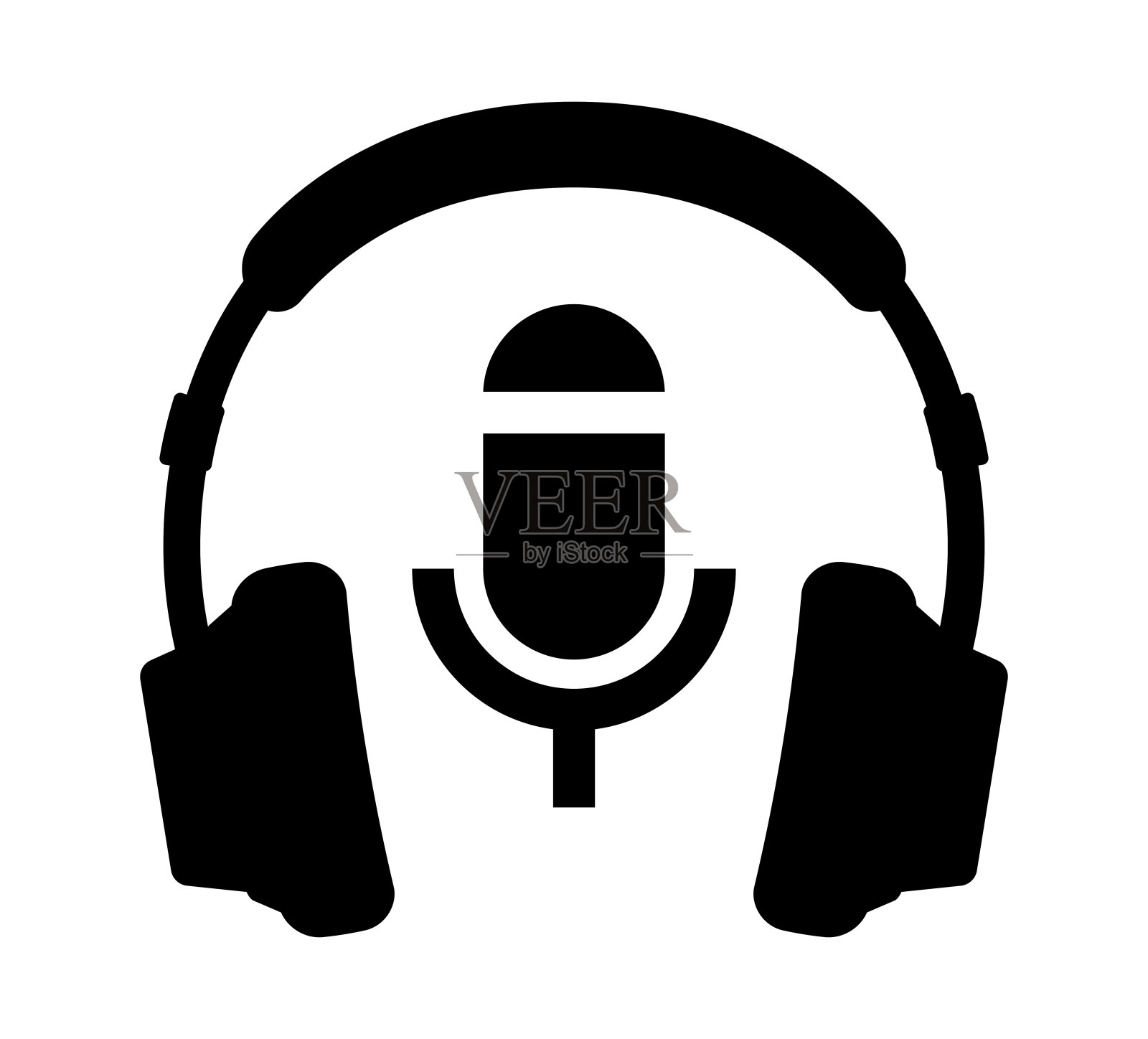 耳机和麦克风的剪影。插画图片素材