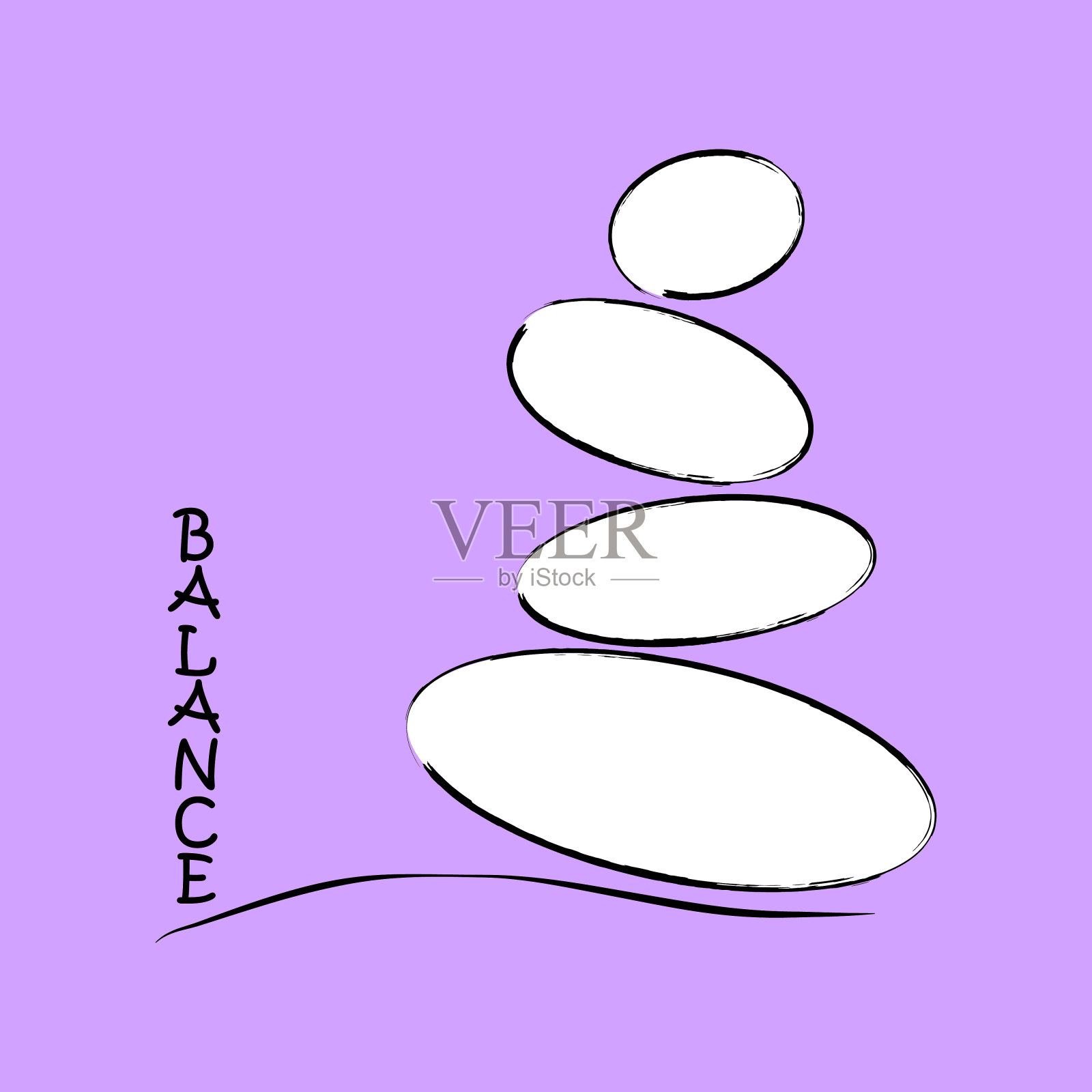 石头沉思。由抽象的石头组成的金字塔。平衡和禅的概念。向量插画图片素材