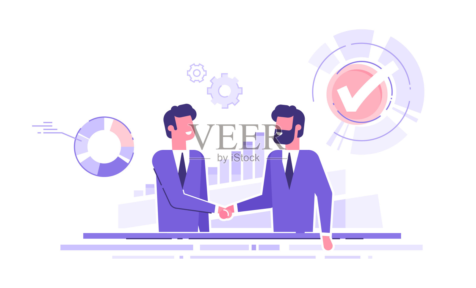 两名商人在交易成功后互相握手。伙伴关系的概念。两个男人的握手。现代向量插图。插画图片素材