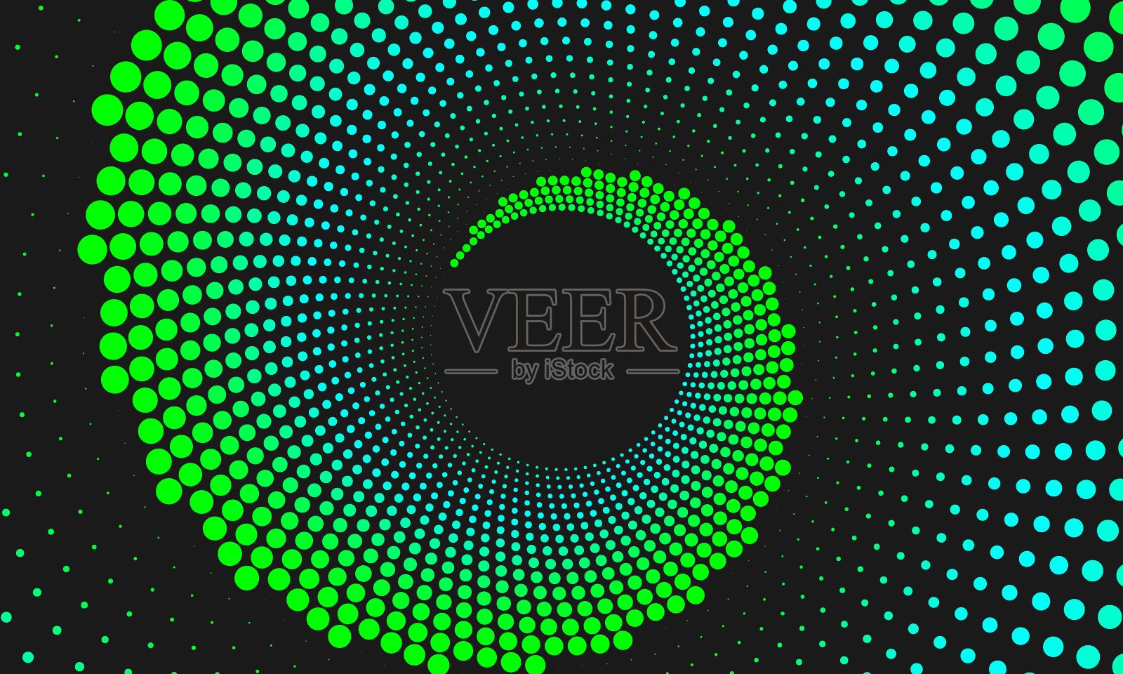 抽象圆形虚线几何背景。绿色和蓝色渐变圆元素在黑色背景向量插图EPS 10插画图片素材