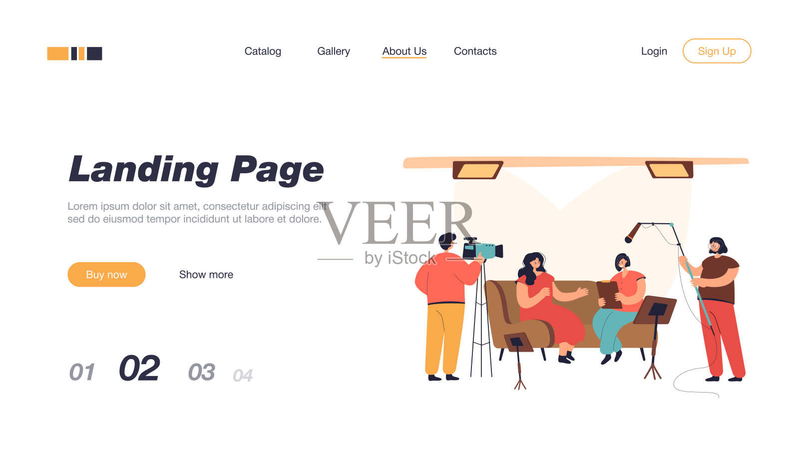 人们在演播室录制采访插画图片素材