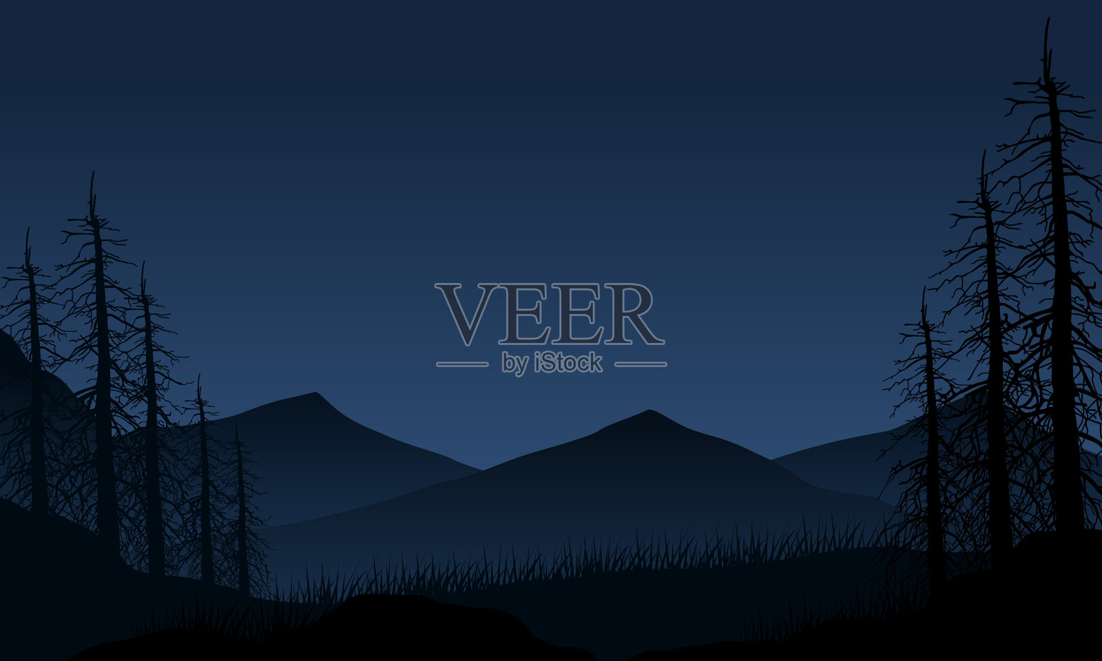 夜景山的轮廓插画图片素材