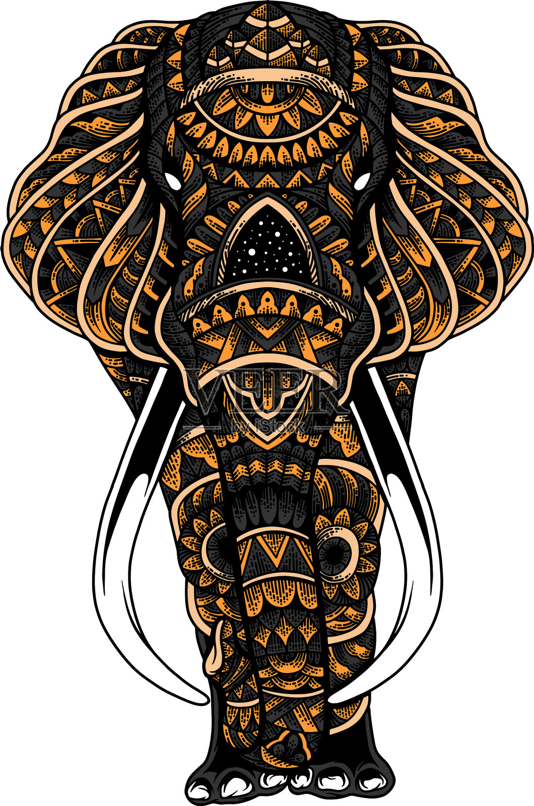 大象zentangle为t恤马克杯贴纸服装插画图片素材