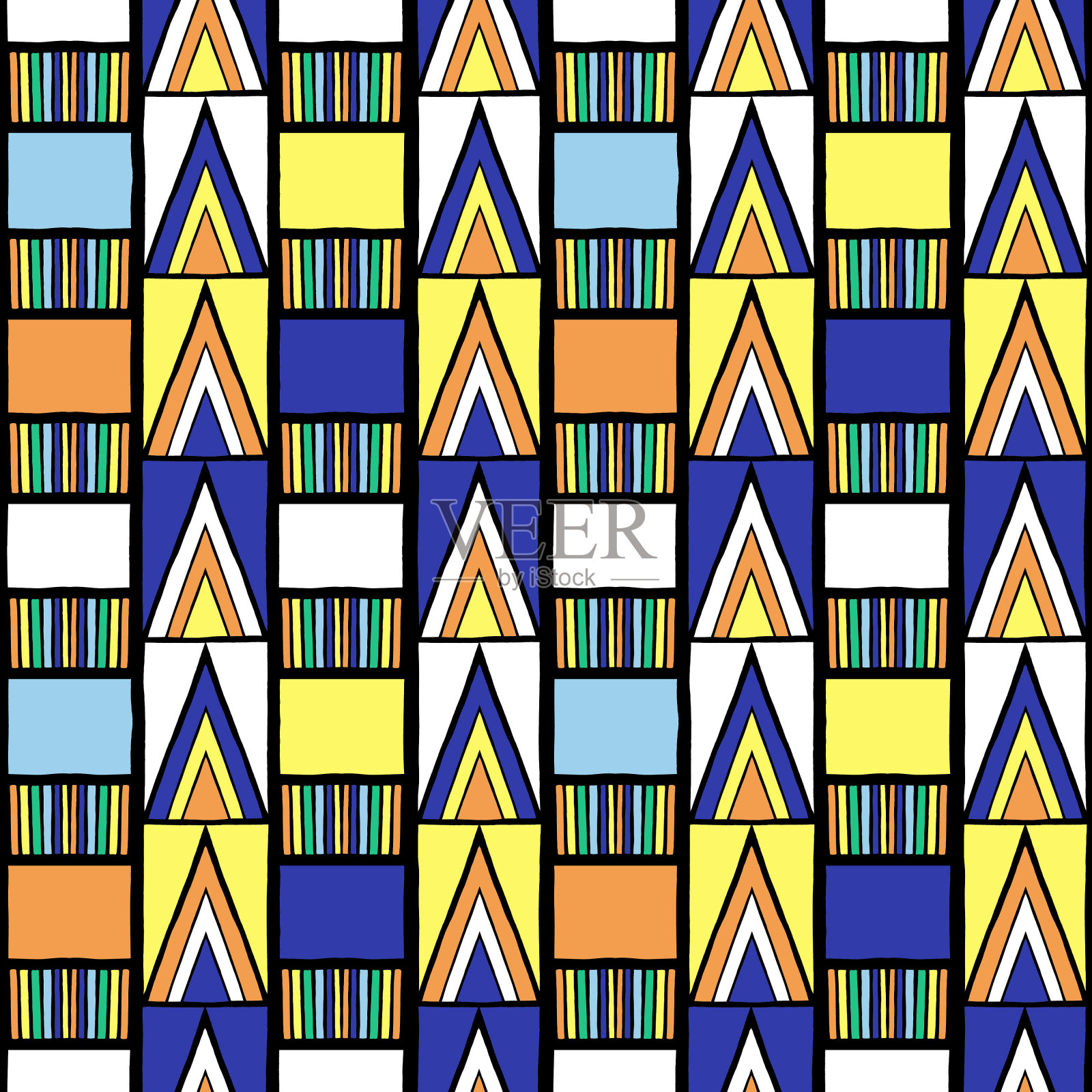 夏季部落图案矢量无缝。几何线条纹理。民族抽象背景插画图片素材