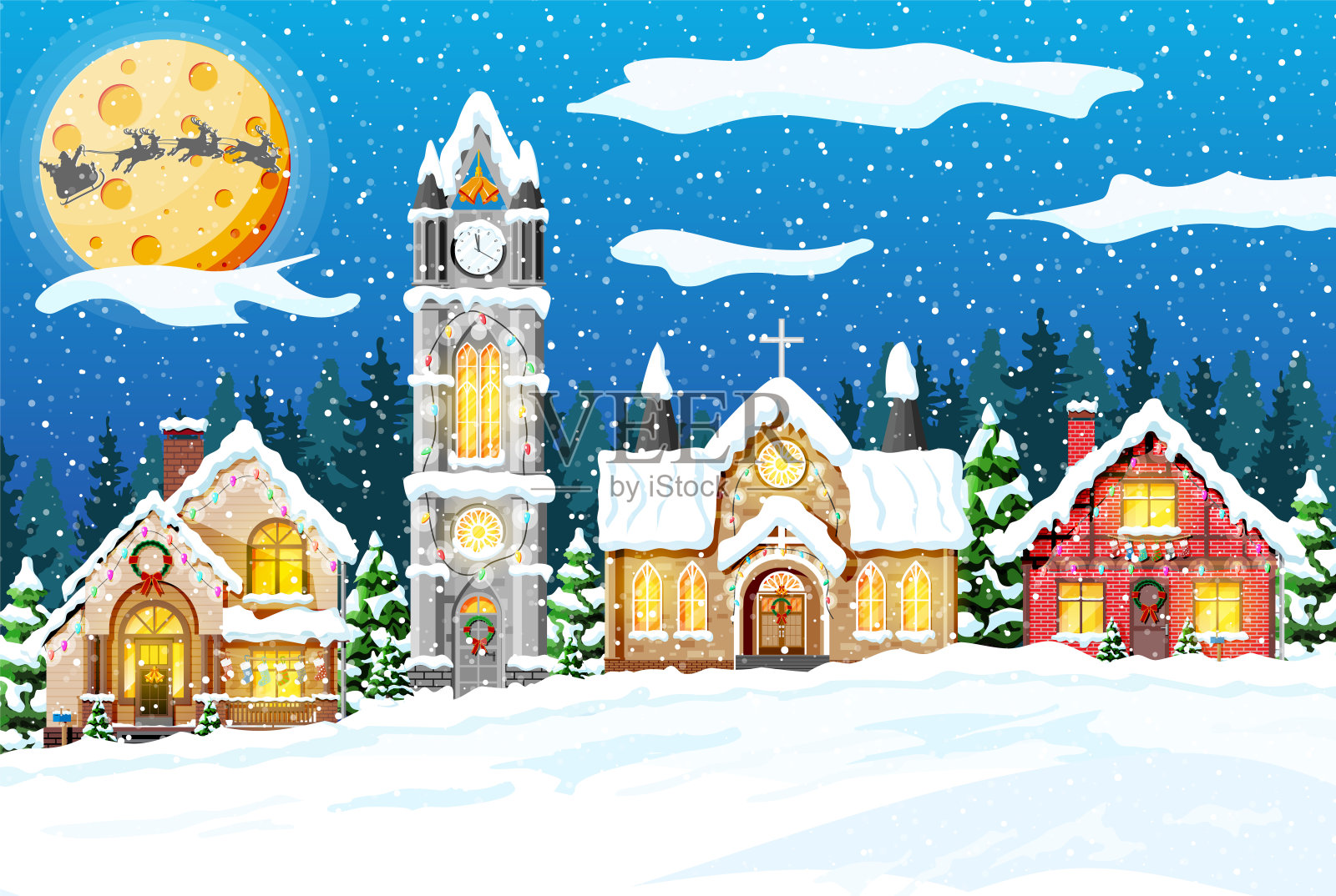 村雪覆盖。插画图片素材