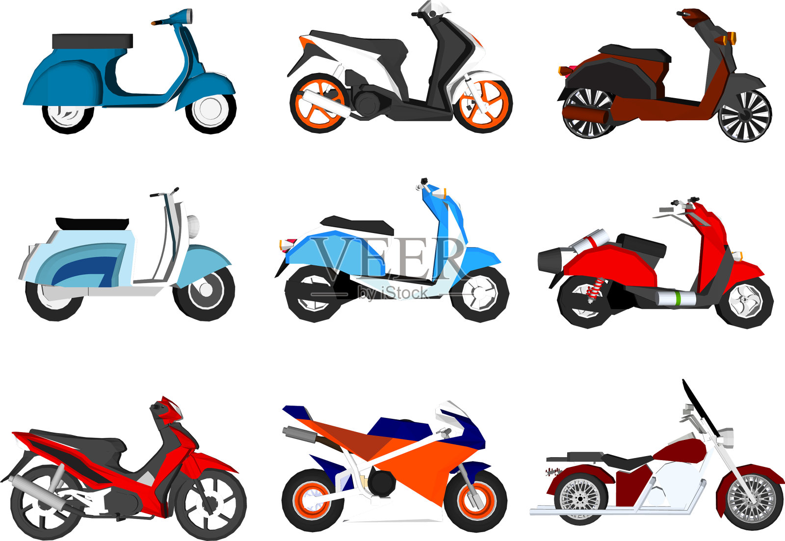 摩托车集摩托车和踏板车和插画图片素材
