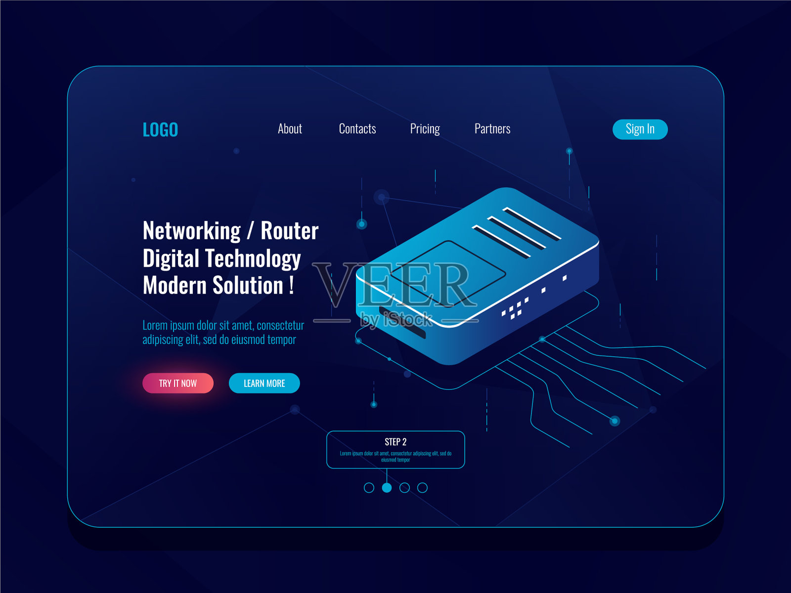 服务器室数据传输概念等距插画图片素材