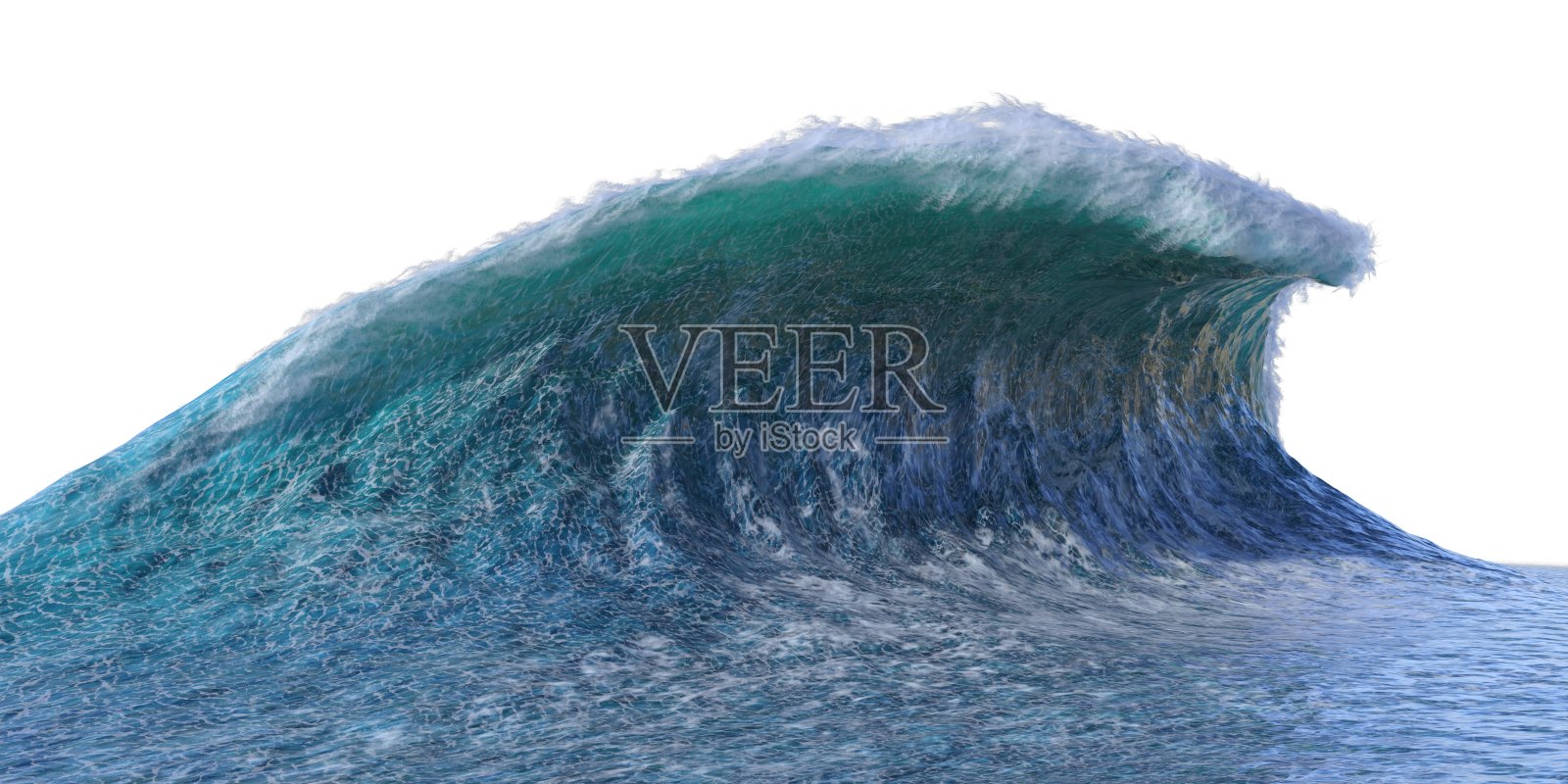 海啸波，世界末日的水景风暴。3D插图孤立在白色背景照片摄影图片