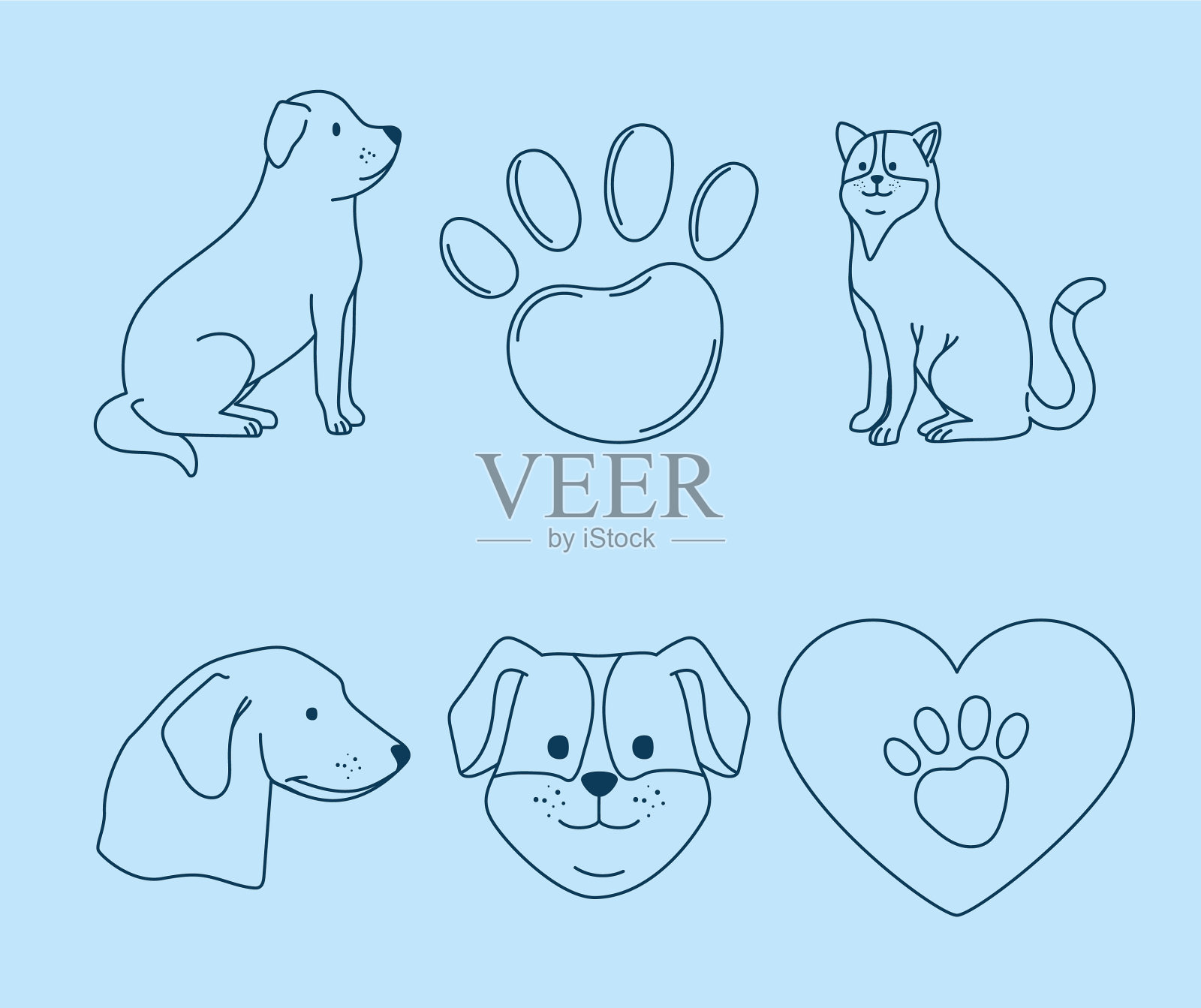 六个宠物友好图标插画图片素材